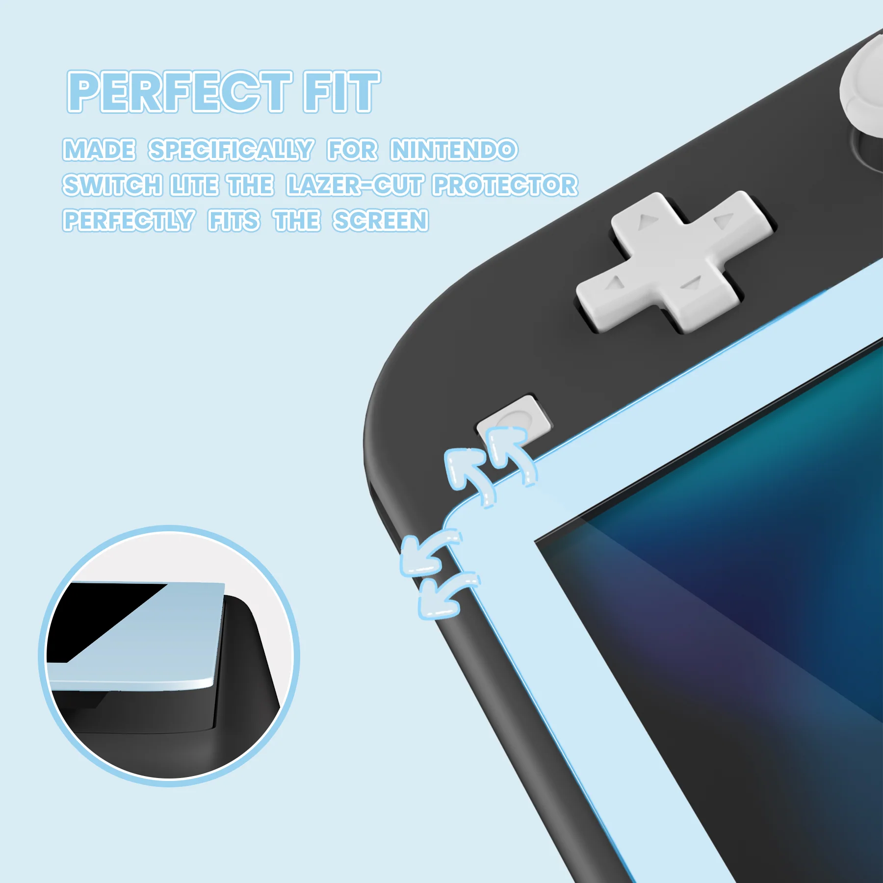 eXtremeRate 2 Pack Anti-Scratch Transparent HD Tempered Glass Screen Protector for Nintendo Switch Lite - Sky Blue Border - Image 7