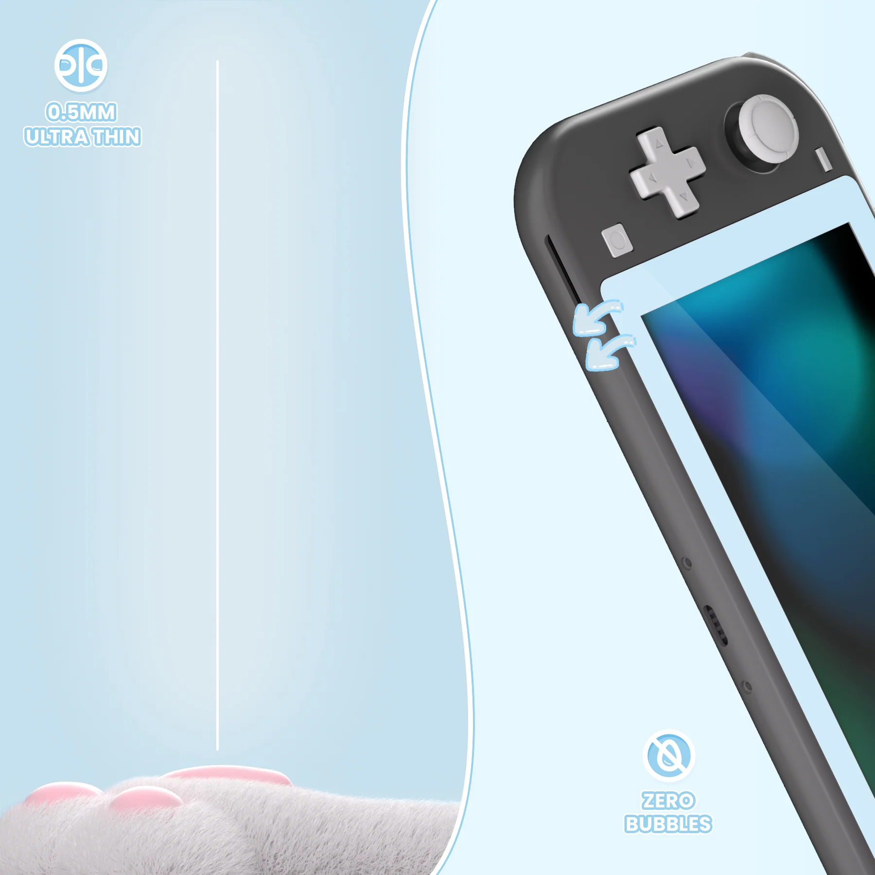 eXtremeRate 2 Pack Anti-Scratch Transparent HD Tempered Glass Screen Protector for Nintendo Switch Lite - Sky Blue Border - Image 8