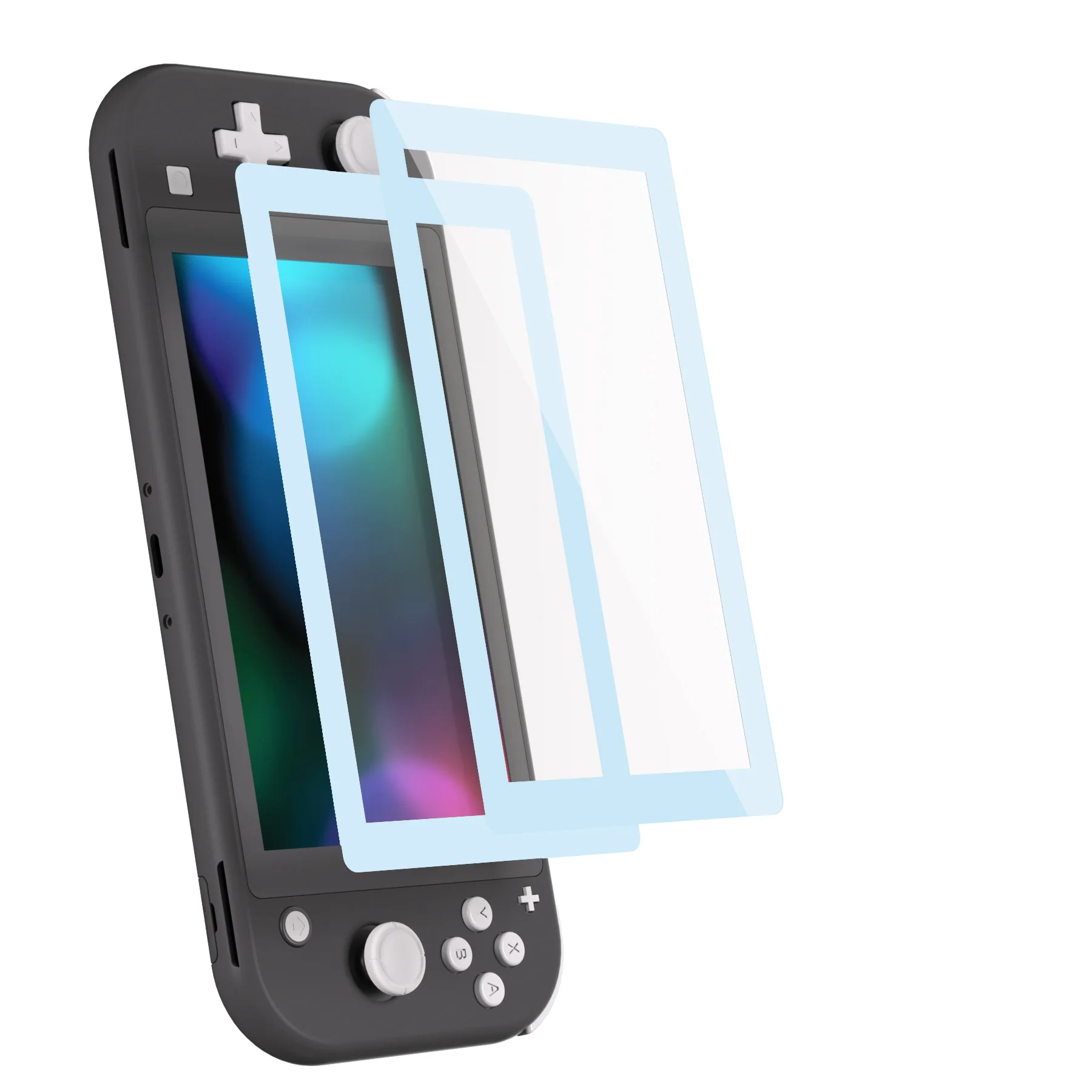 eXtremeRate 2 Pack Anti-Scratch Transparent HD Tempered Glass Screen Protector for Nintendo Switch Lite - Sky Blue Border - Image 9
