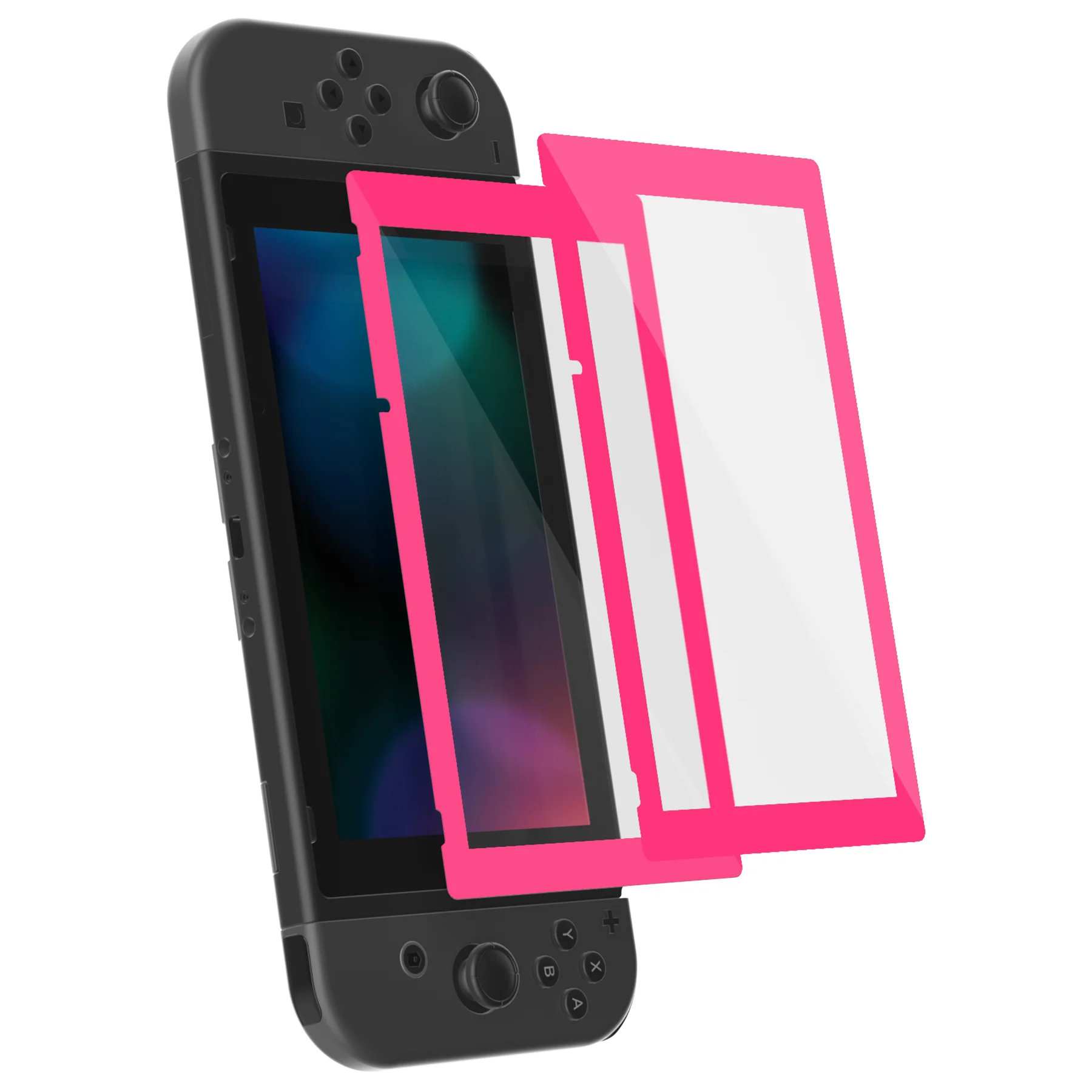 eXtremeRate 2 Pack Transparent HD Clear Tempered Glass Screen Protector for Nintendo Switch - Bright Pink - Image 10