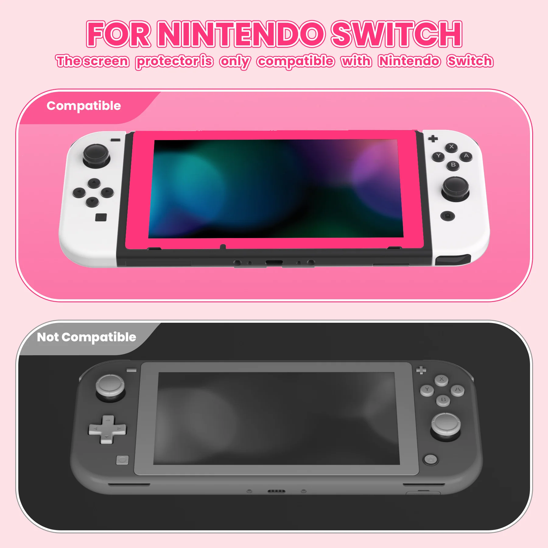 eXtremeRate 2 Pack Transparent HD Clear Tempered Glass Screen Protector for Nintendo Switch - Bright Pink - Image 3