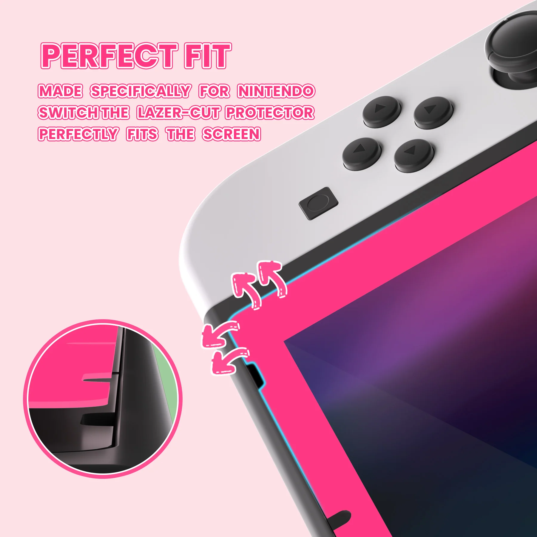 eXtremeRate 2 Pack Transparent HD Clear Tempered Glass Screen Protector for Nintendo Switch - Bright Pink - Image 5