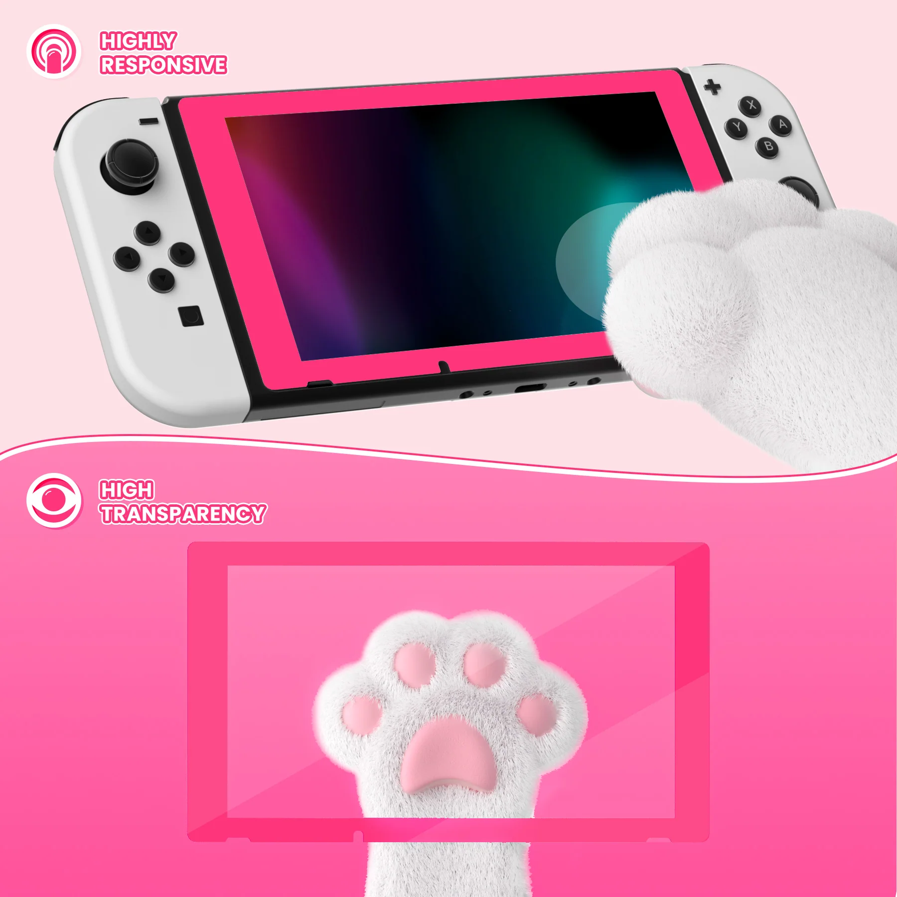 eXtremeRate 2 Pack Transparent HD Clear Tempered Glass Screen Protector for Nintendo Switch - Bright Pink - Image 6
