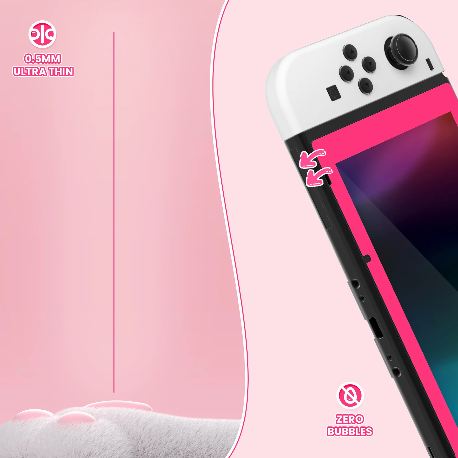 eXtremeRate 2 Pack Transparent HD Clear Tempered Glass Screen Protector for Nintendo Switch - Bright Pink - Image 8