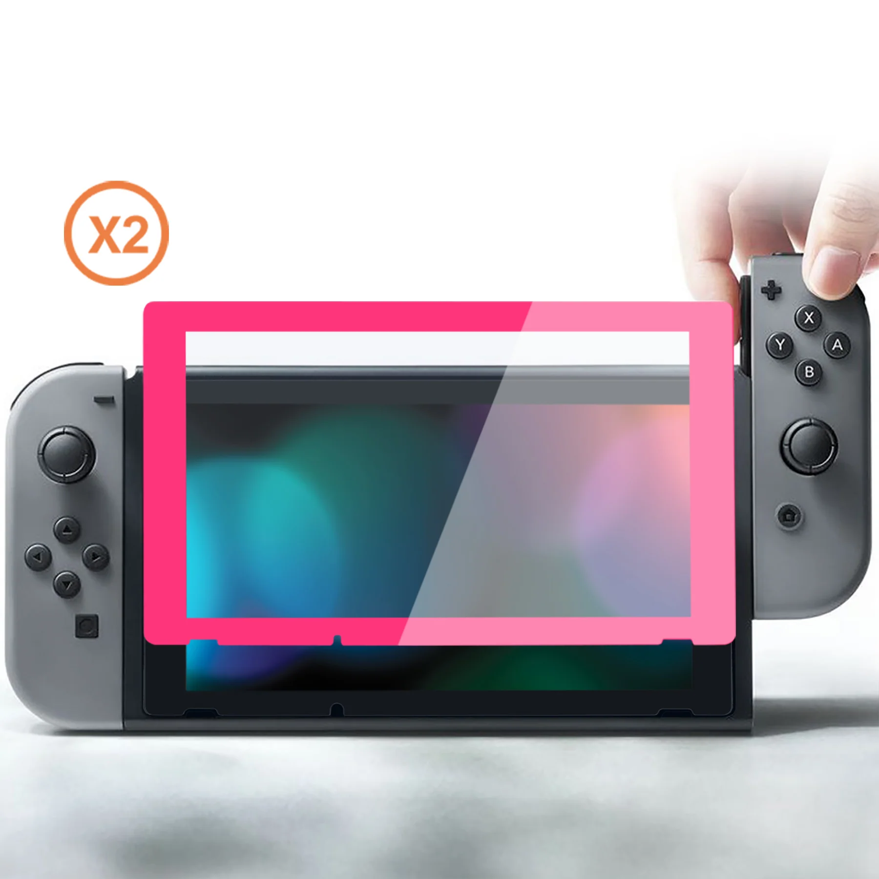eXtremeRate 2 Pack Transparent HD Clear Tempered Glass Screen Protector for Nintendo Switch - Bright Pink - Image 9