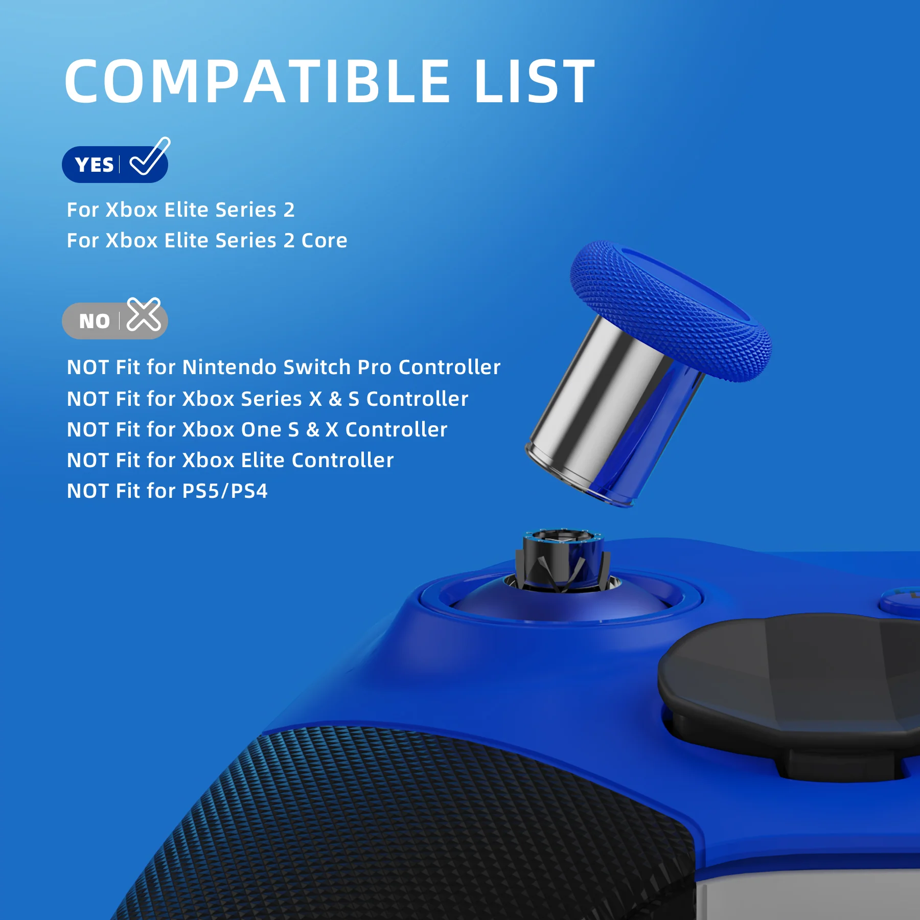 eXtremeRate 6 in 1 Metal Replacement Thumbsticks for Xbox Elite Series 2 & Elite 2 Core Controller (Model 1797) - Blue & Metallic Silver - Image 4