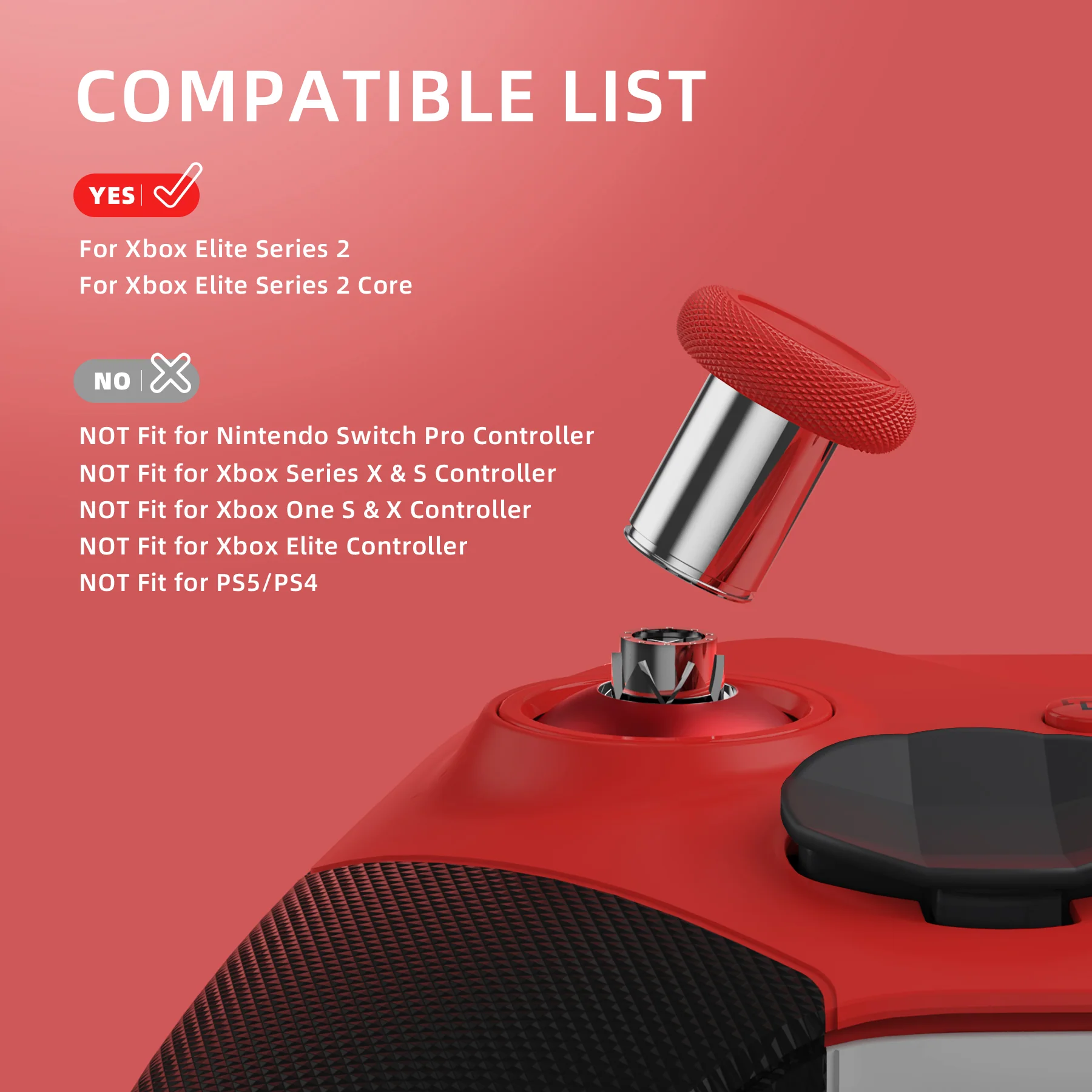 eXtremeRate 6 in 1 Metal Replacement Thumbsticks for Xbox Elite Series 2 & Elite 2 Core Controller (Model 1797) - Scarlet Red & Metallic Silver - Image 4