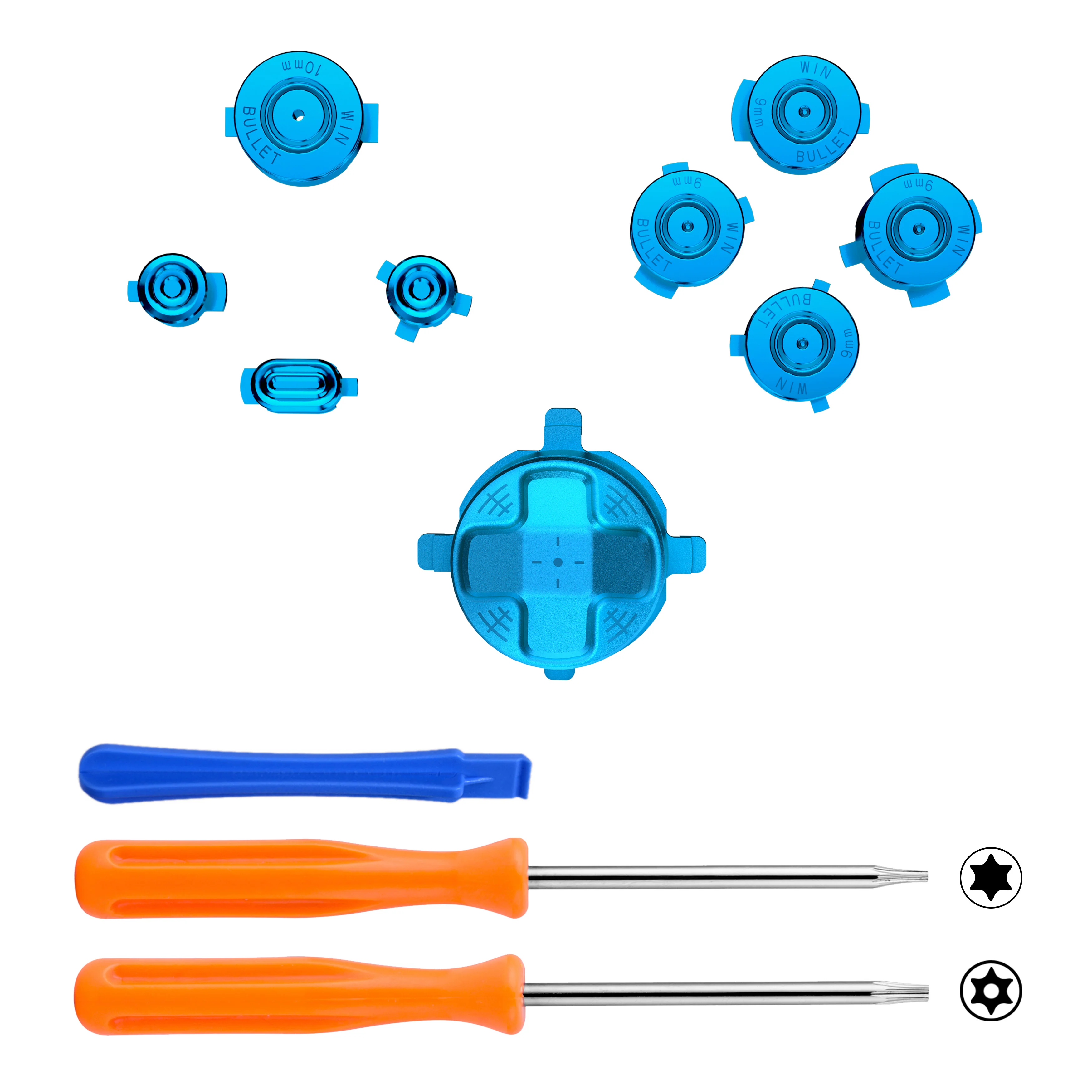 eXtremeRate 9 in 1 Custom Gold Metal Buttons for Xbox Series X/S Controller & Xbox Core Controller - Blue - Image 2