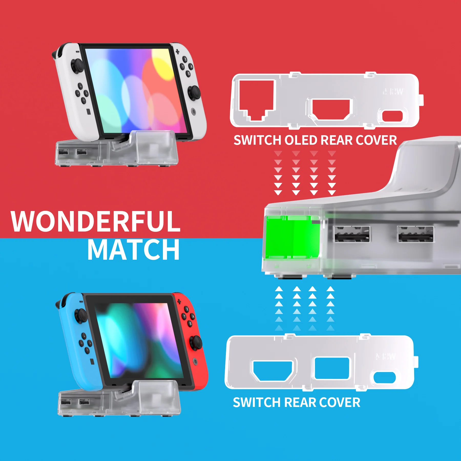 eXtremeRate LED Version AiryDocky DIY Kit Replacement Shell Case with IR Remote Control for Nintendo Switch & Switch OLED Dock - Clear - Image 4