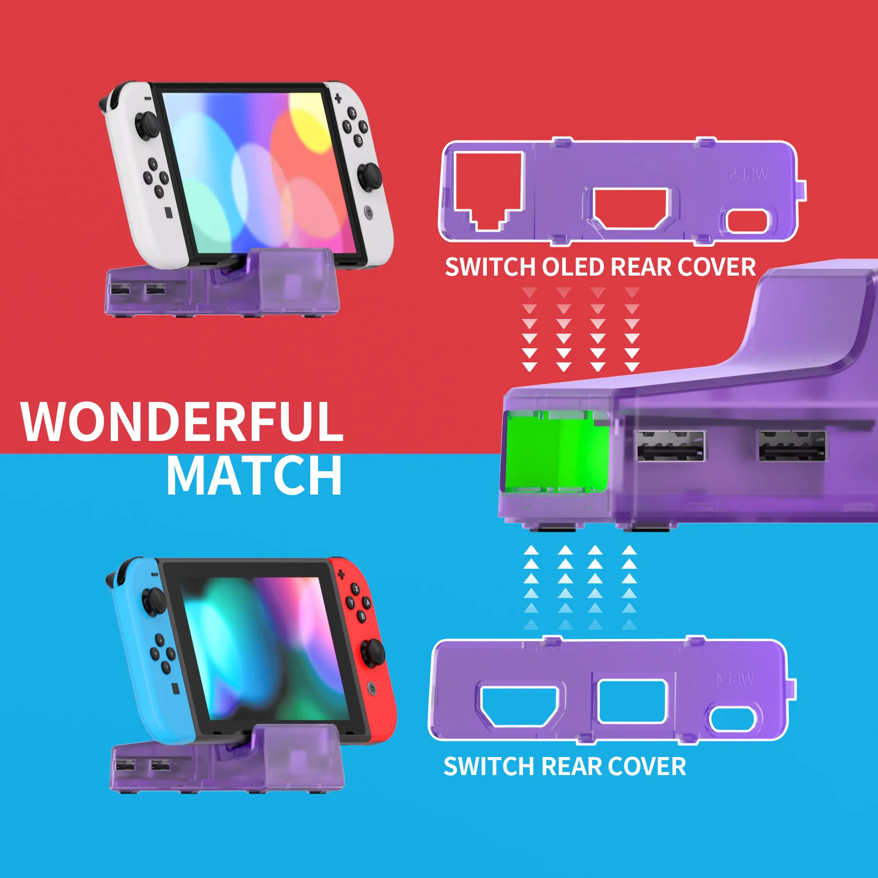 eXtremeRate AiryDocky DIY Kit Replacement Shell Case for Nintendo Switch Dock - Clear Atomic Purple - Image 4