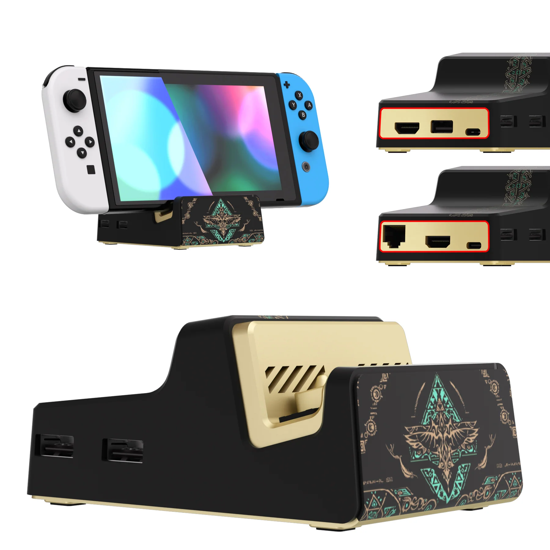 eXtremeRate AiryDocky DIY Kit Replacement Shell Case for Nintendo Switch Dock - Glow in Dark - Totem of Kingdom Black - Image 5