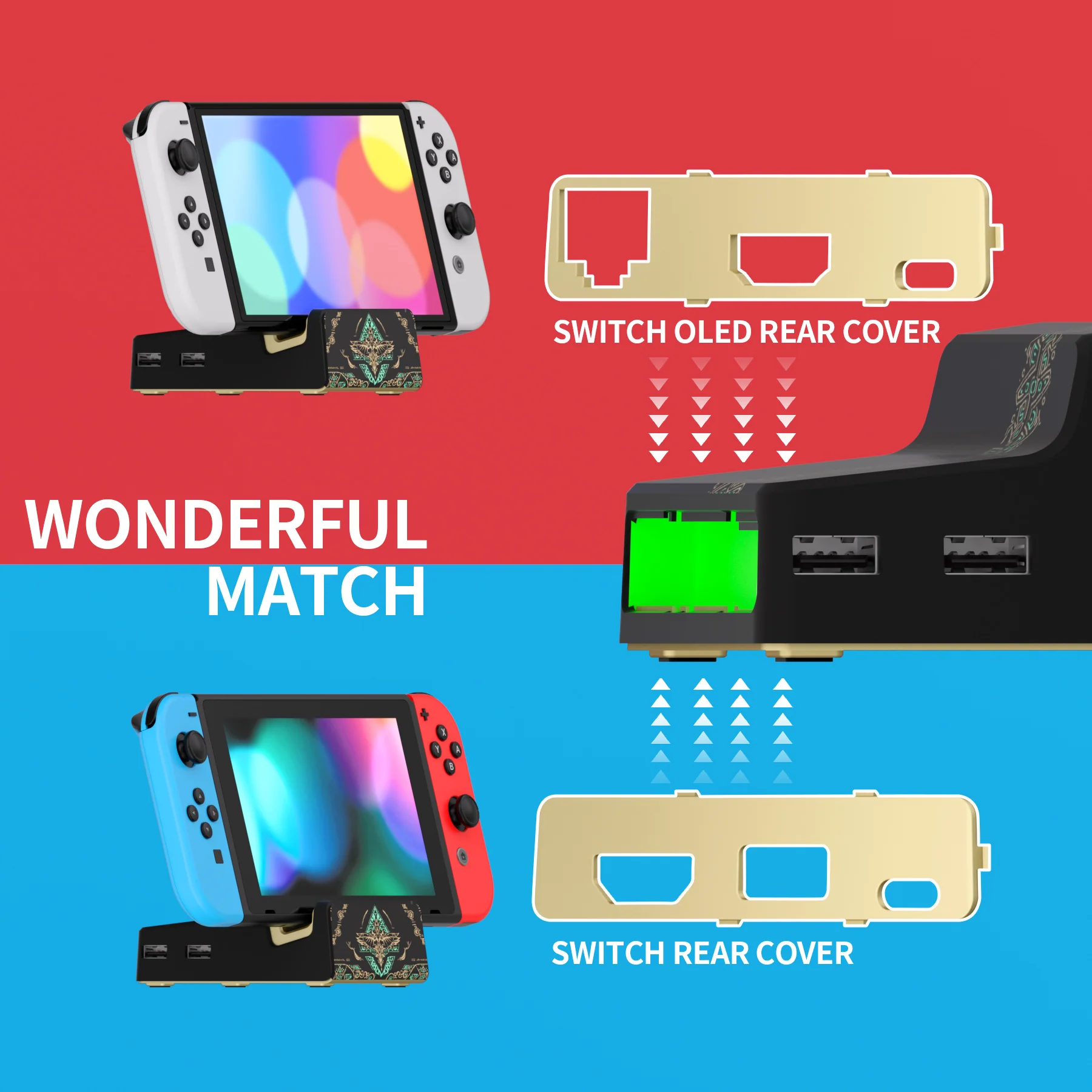 eXtremeRate AiryDocky DIY Kit Replacement Shell Case for Nintendo Switch Dock - Glow in Dark - Totem of Kingdom Black - Image 6