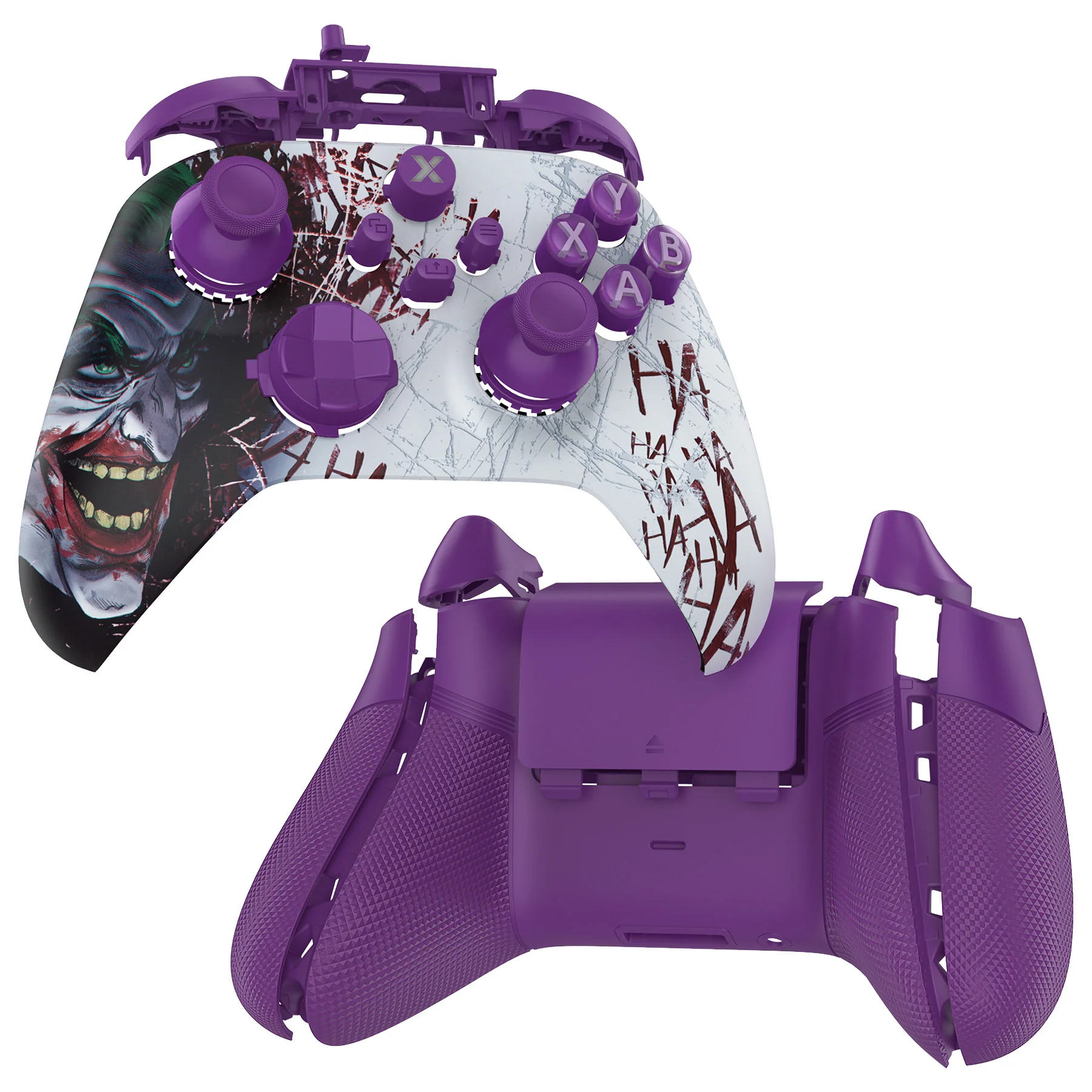 eXtremeRate ASR Version Performance Rubberized Full Set Shell Buttons with Redesigned Grip Diamond Texture Handles Backplate Case for Xbox Series X/S Controller & Xbox Core Controller - Clown HAHAHA - Image 8