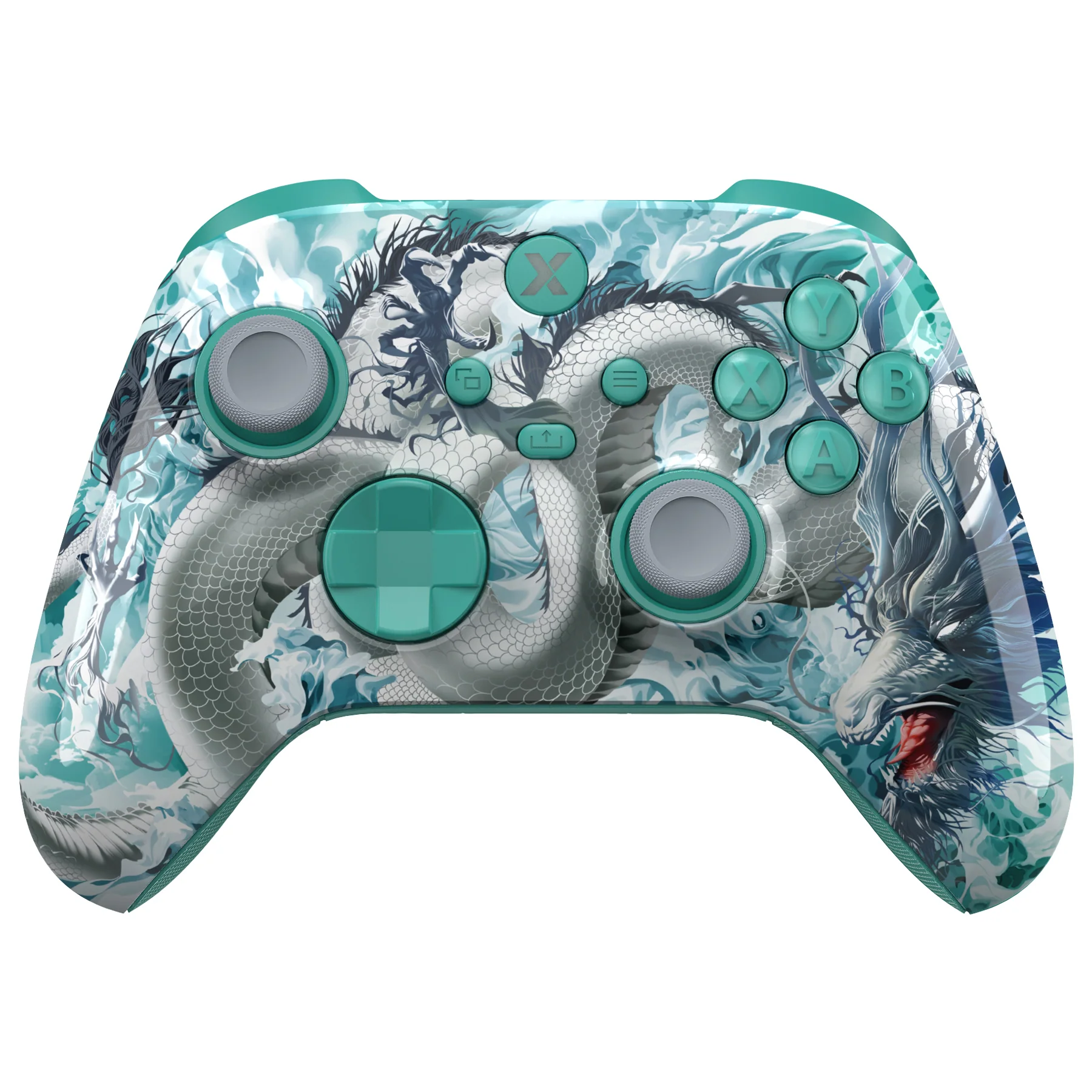 eXtremeRate ASR Version Performance Rubberized Full Set Shell Buttons with Redesigned Grip Diamond Texture Handles Backplate Case for Xbox Series X/S Controller & Xbox Core Controller - Jade Dragon - Cloud Dominator - Image 4