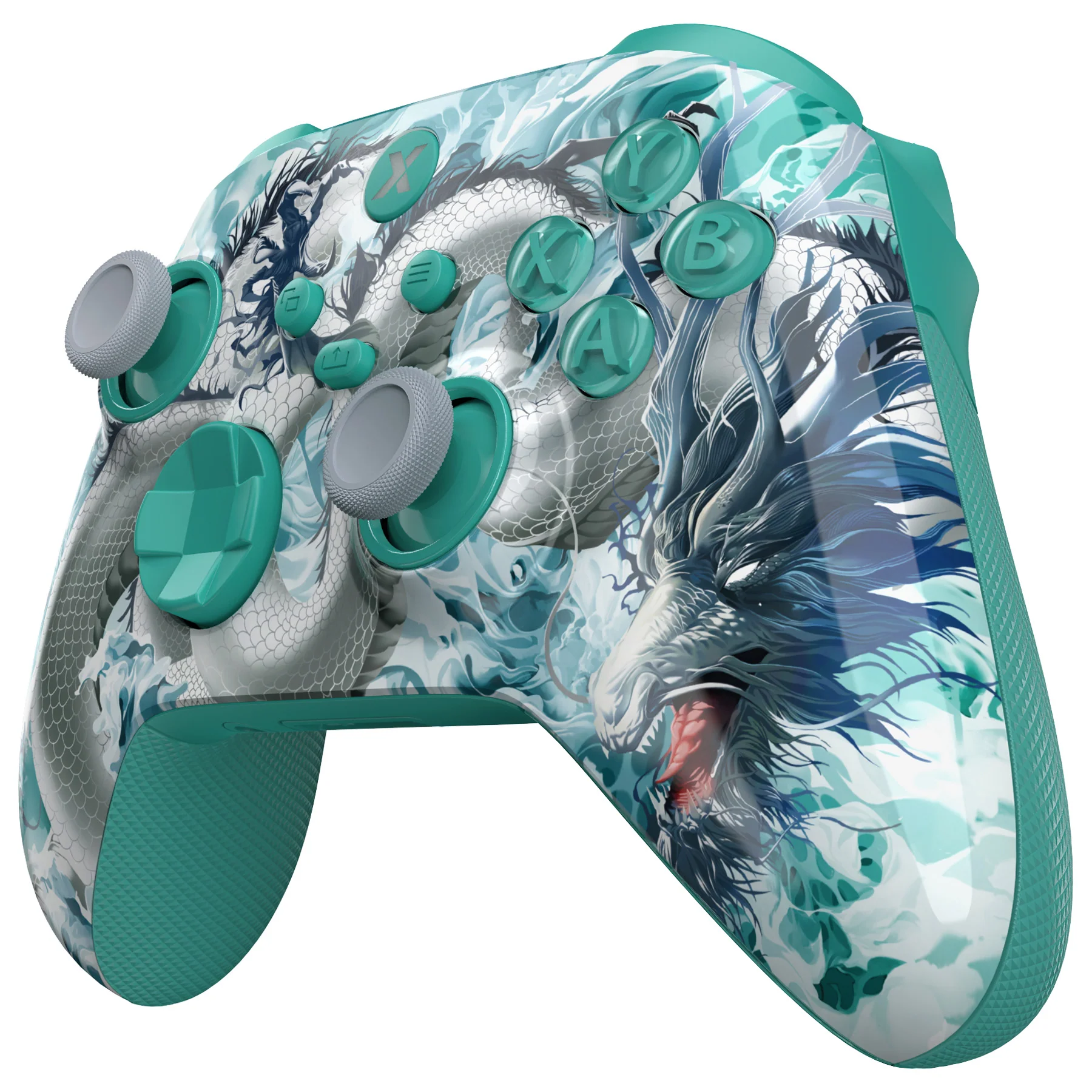 eXtremeRate ASR Version Performance Rubberized Full Set Shell Buttons with Redesigned Grip Diamond Texture Handles Backplate Case for Xbox Series X/S Controller & Xbox Core Controller - Jade Dragon - Cloud Dominator - Image 5