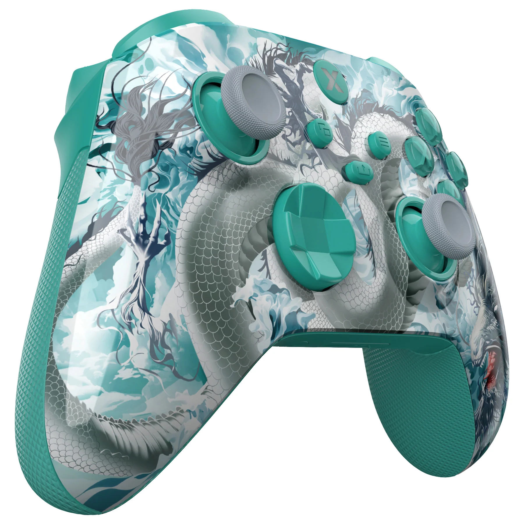 eXtremeRate ASR Version Performance Rubberized Full Set Shell Buttons with Redesigned Grip Diamond Texture Handles Backplate Case for Xbox Series X/S Controller & Xbox Core Controller - Jade Dragon - Cloud Dominator - Image 6