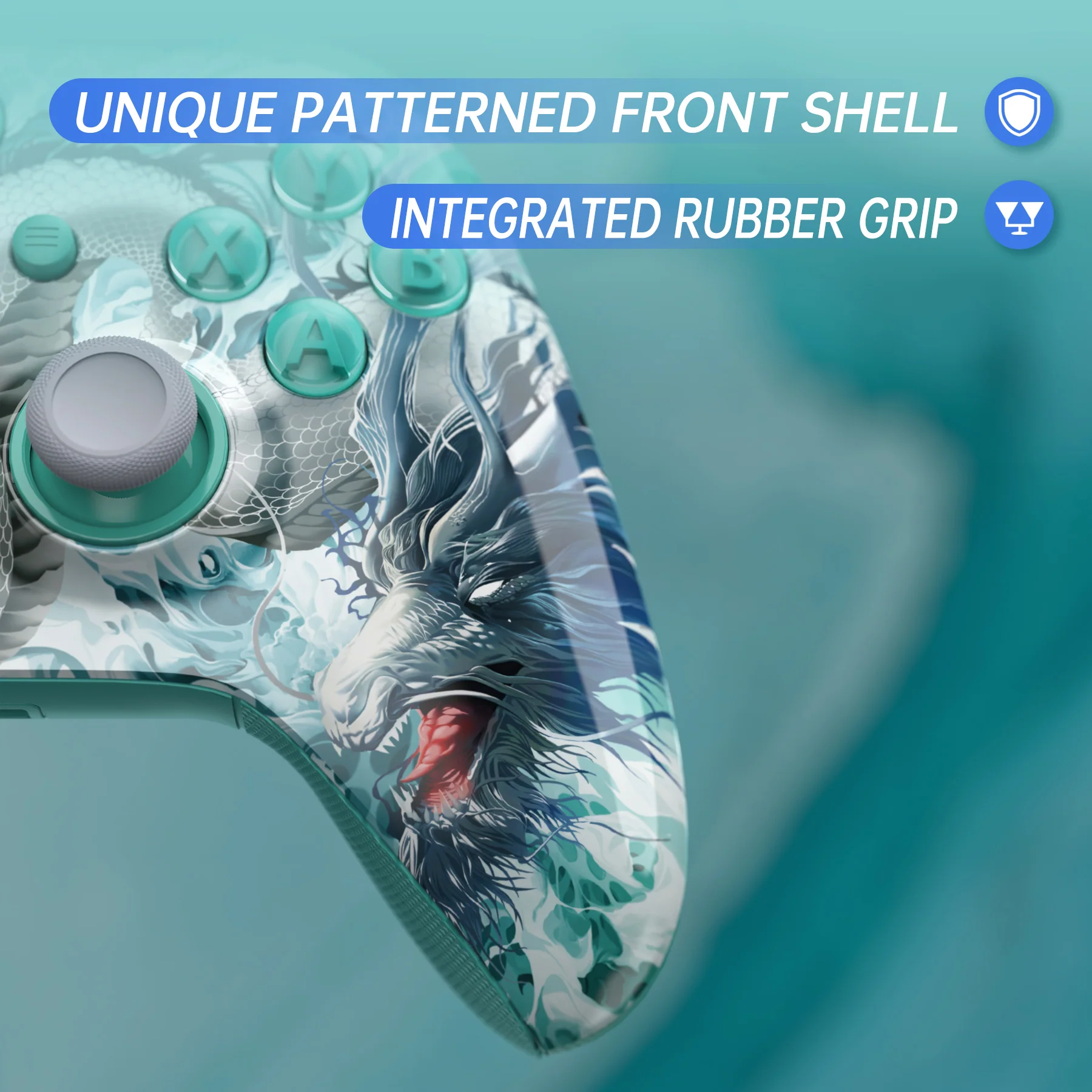 eXtremeRate ASR Version Performance Rubberized Full Set Shell Buttons with Redesigned Grip Diamond Texture Handles Backplate Case for Xbox Series X/S Controller & Xbox Core Controller - Jade Dragon - Cloud Dominator - Image 9