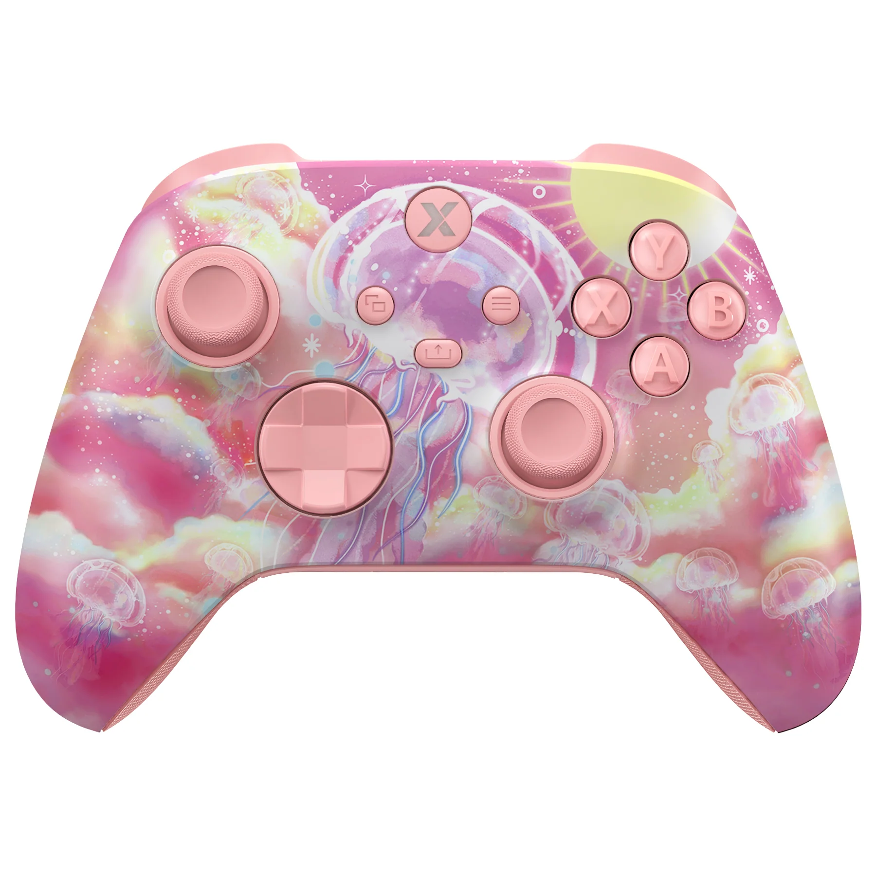 eXtremeRate ASR Version Performance Rubberized Full Set Shell Buttons with Redesigned Grip Diamond Texture Handles Backplate Case for Xbox Series X/S Controller & Xbox Core Controller - Pinky Jellyfish Heaven - Image 4