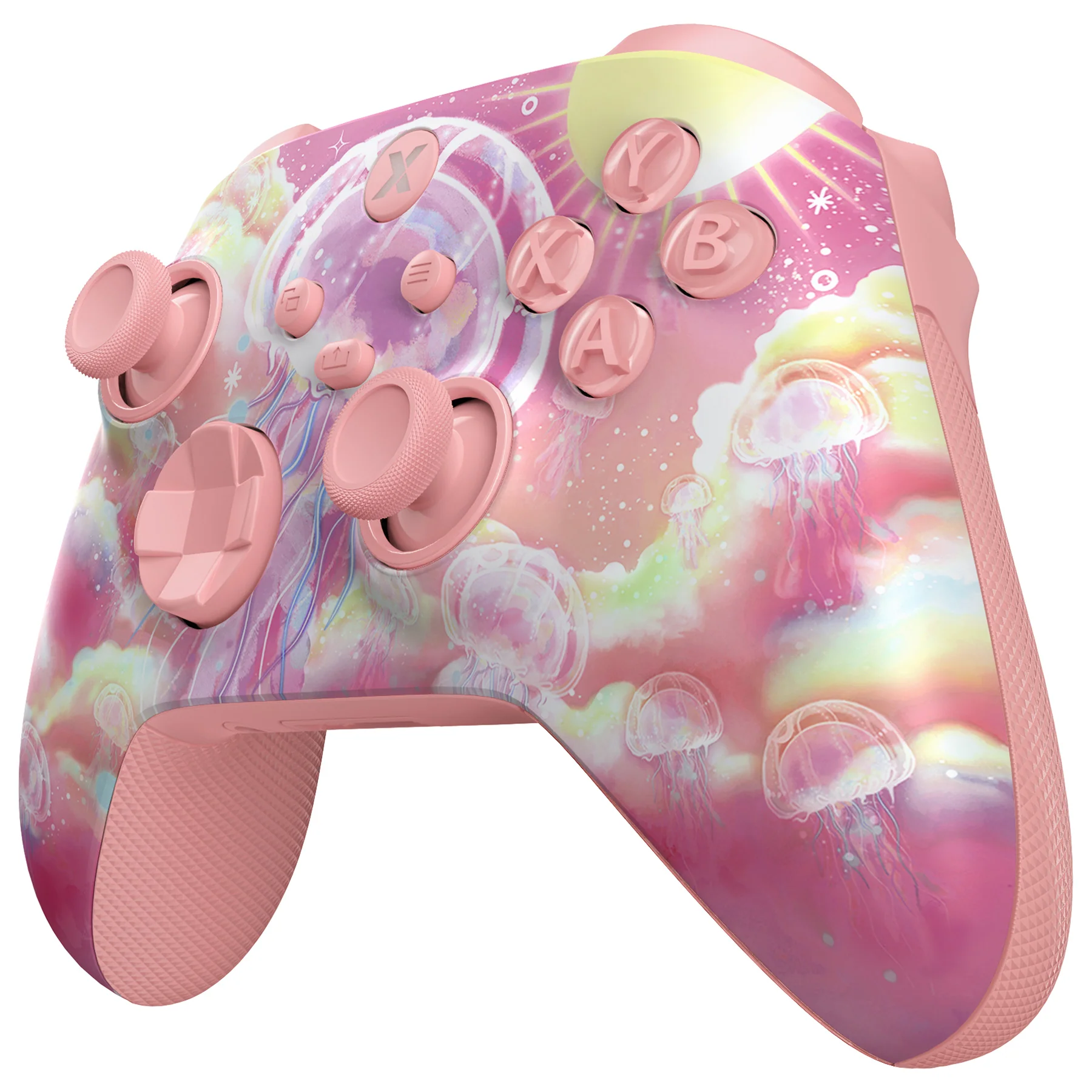 eXtremeRate ASR Version Performance Rubberized Full Set Shell Buttons with Redesigned Grip Diamond Texture Handles Backplate Case for Xbox Series X/S Controller & Xbox Core Controller - Pinky Jellyfish Heaven - Image 5