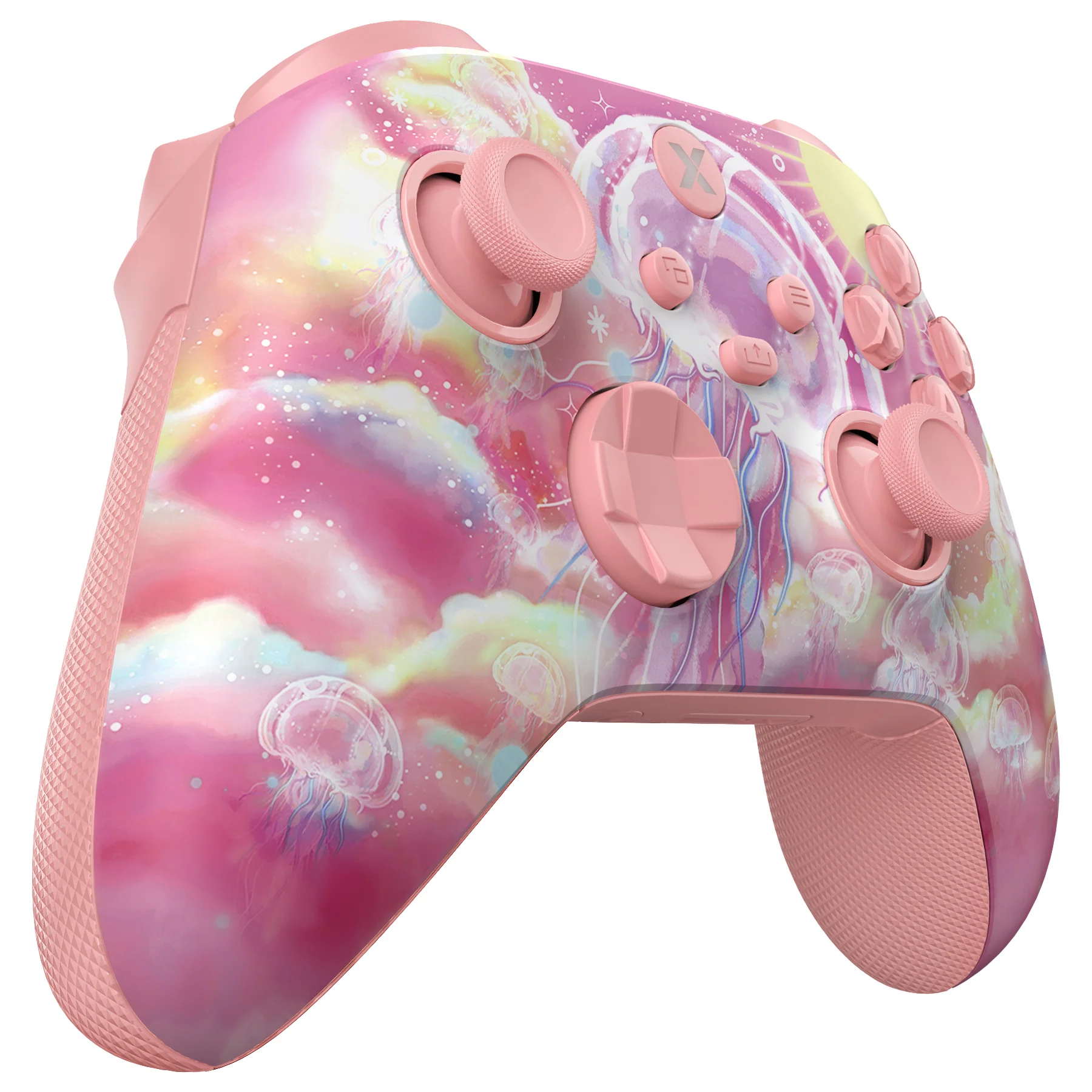 eXtremeRate ASR Version Performance Rubberized Full Set Shell Buttons with Redesigned Grip Diamond Texture Handles Backplate Case for Xbox Series X/S Controller & Xbox Core Controller - Pinky Jellyfish Heaven - Image 6