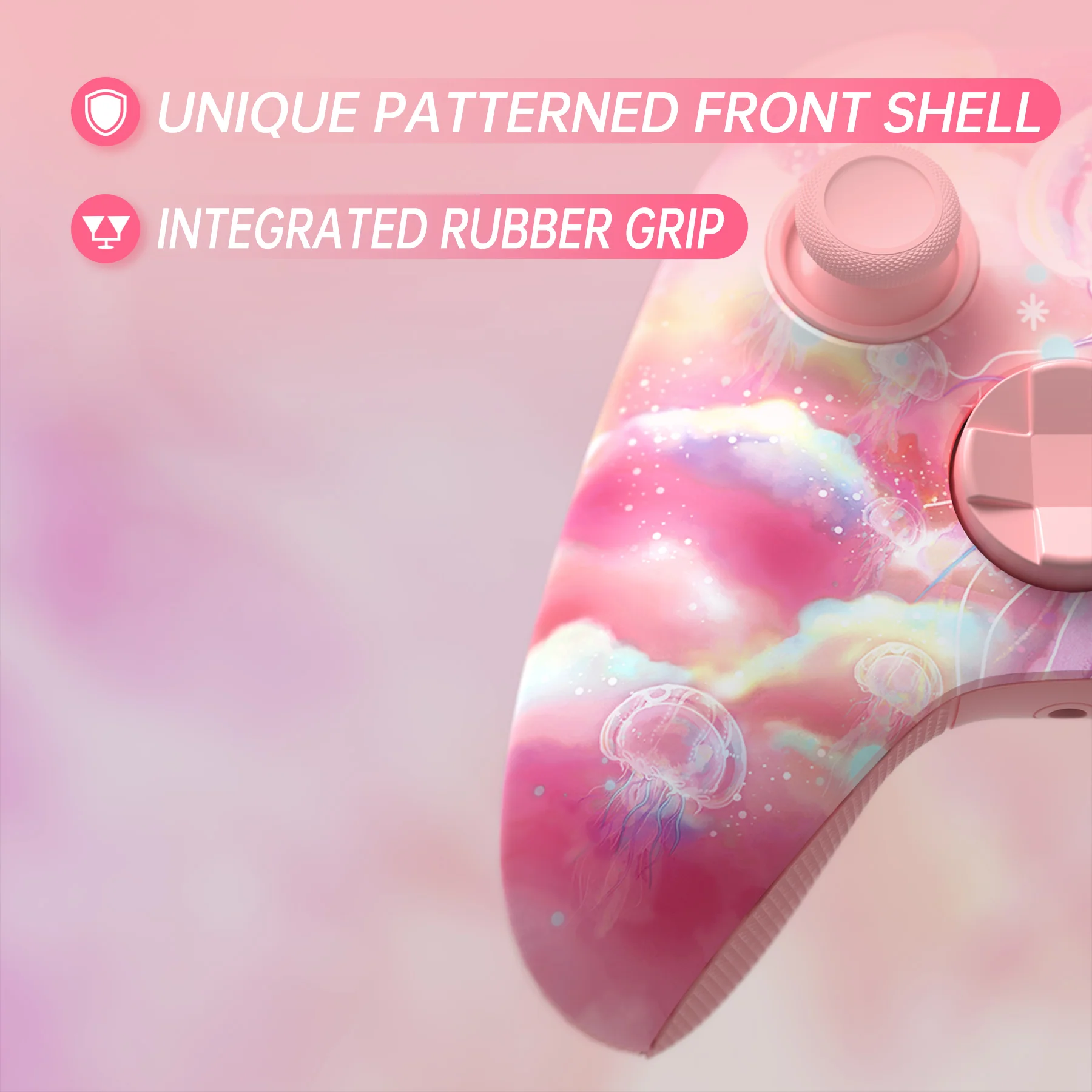 eXtremeRate ASR Version Performance Rubberized Full Set Shell Buttons with Redesigned Grip Diamond Texture Handles Backplate Case for Xbox Series X/S Controller & Xbox Core Controller - Pinky Jellyfish Heaven - Image 9