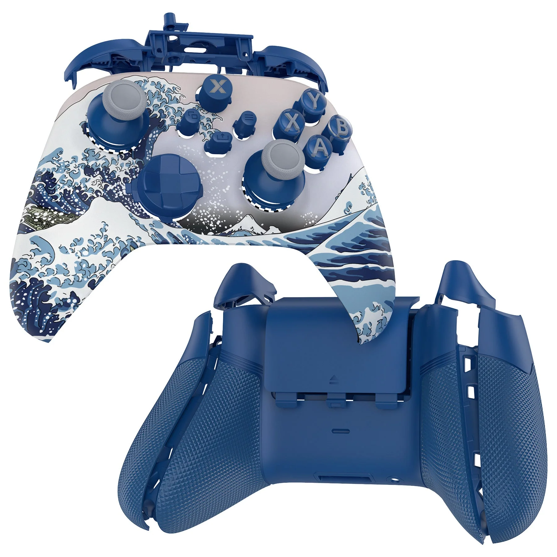eXtremeRate ASR Version Performance Rubberized Full Set Shell Buttons with Redesigned Grip Diamond Texture Handles Backplate Case for Xbox Series X/S Controller & Xbox Core Controller - The Great Wave - Image 8