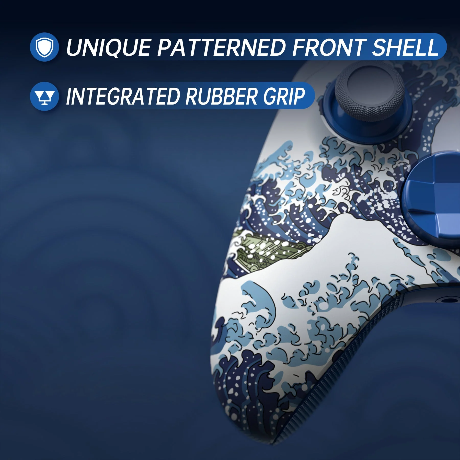 eXtremeRate ASR Version Performance Rubberized Full Set Shell Buttons with Redesigned Grip Diamond Texture Handles Backplate Case for Xbox Series X/S Controller & Xbox Core Controller - The Great Wave - Image 9