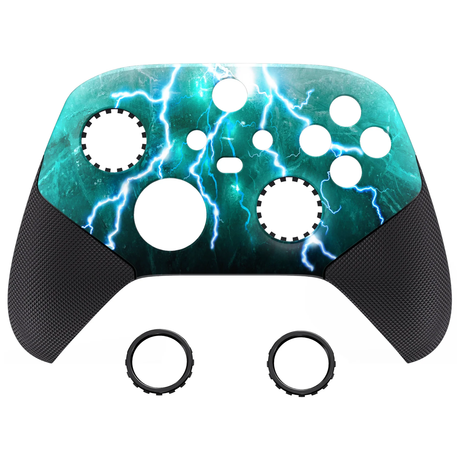 eXtremeRate ASR Version Performance Rubberized Grip Front Housing Shell with Accent Rings for Xbox Series X & S Controller - Green Storm Thunder - Image 10