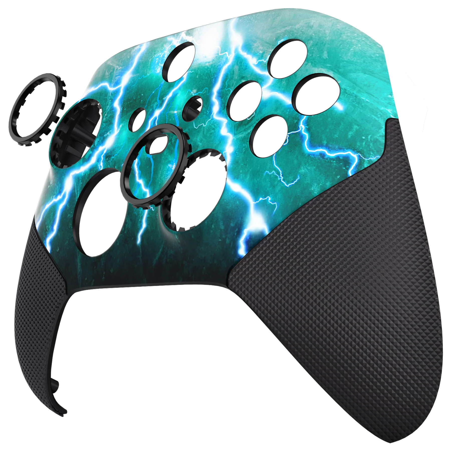 eXtremeRate ASR Version Performance Rubberized Grip Front Housing Shell with Accent Rings for Xbox Series X & S Controller - Green Storm Thunder - Image 11