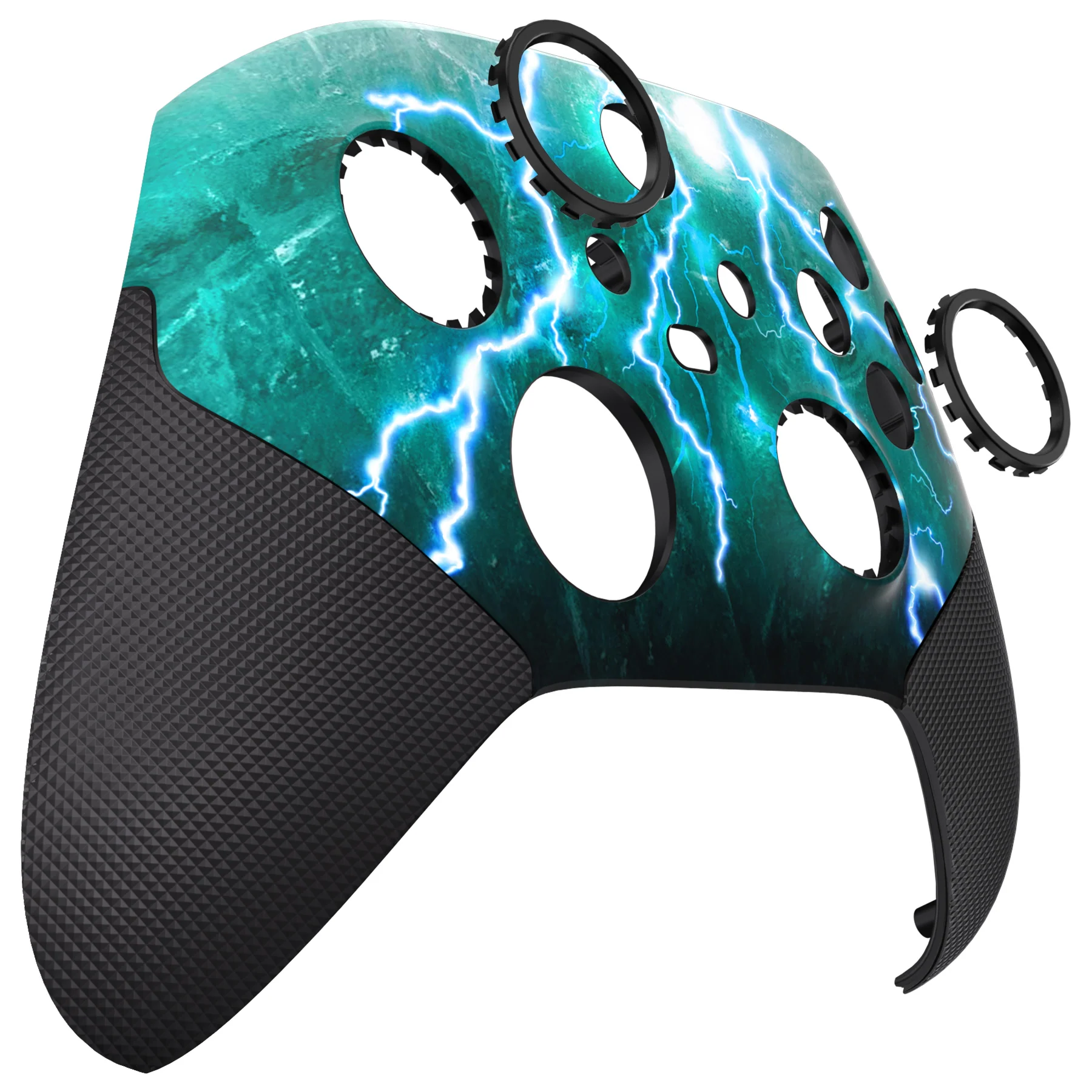 eXtremeRate ASR Version Performance Rubberized Grip Front Housing Shell with Accent Rings for Xbox Series X & S Controller - Green Storm Thunder - Image 12