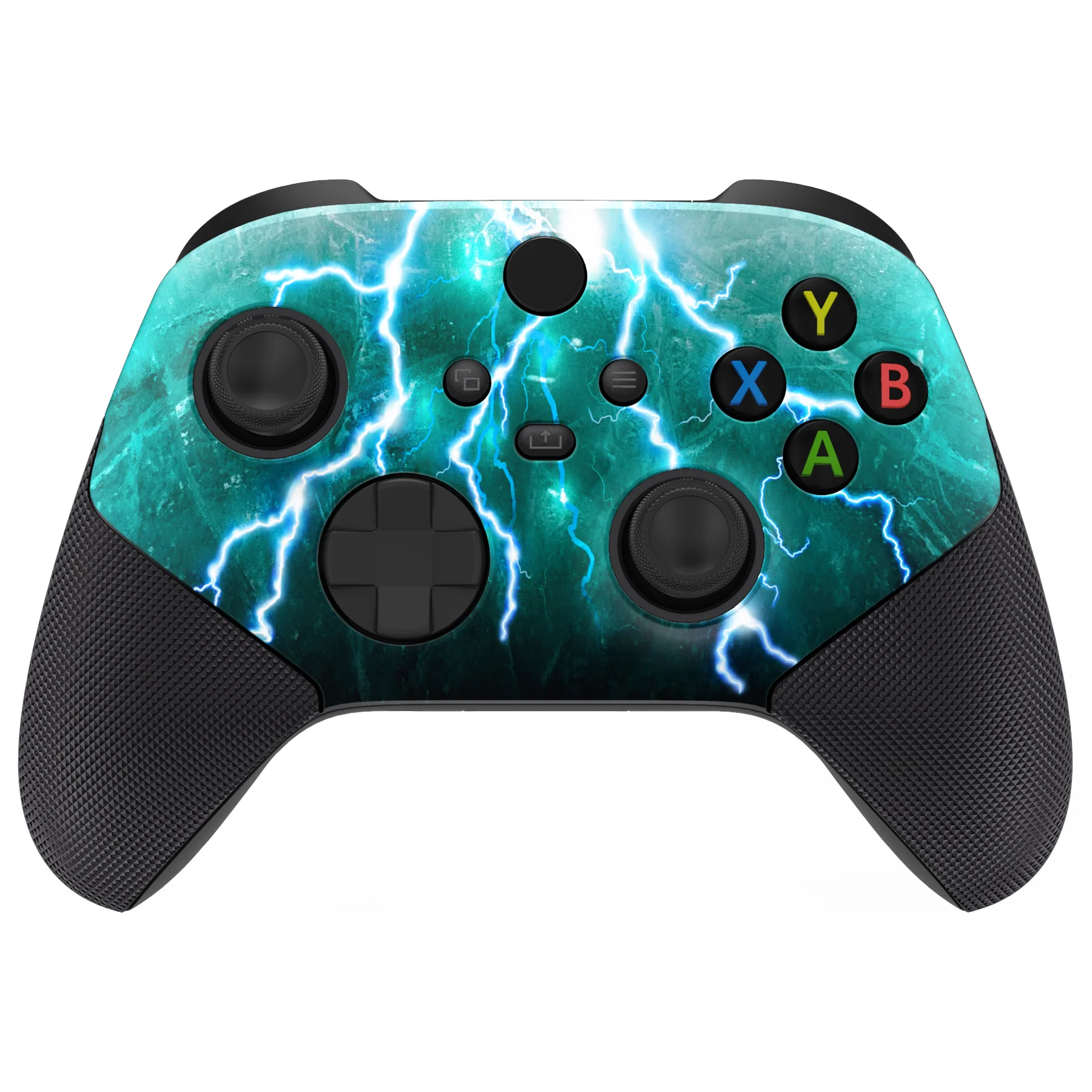 eXtremeRate ASR Version Performance Rubberized Grip Front Housing Shell with Accent Rings for Xbox Series X & S Controller - Green Storm Thunder - Image 2