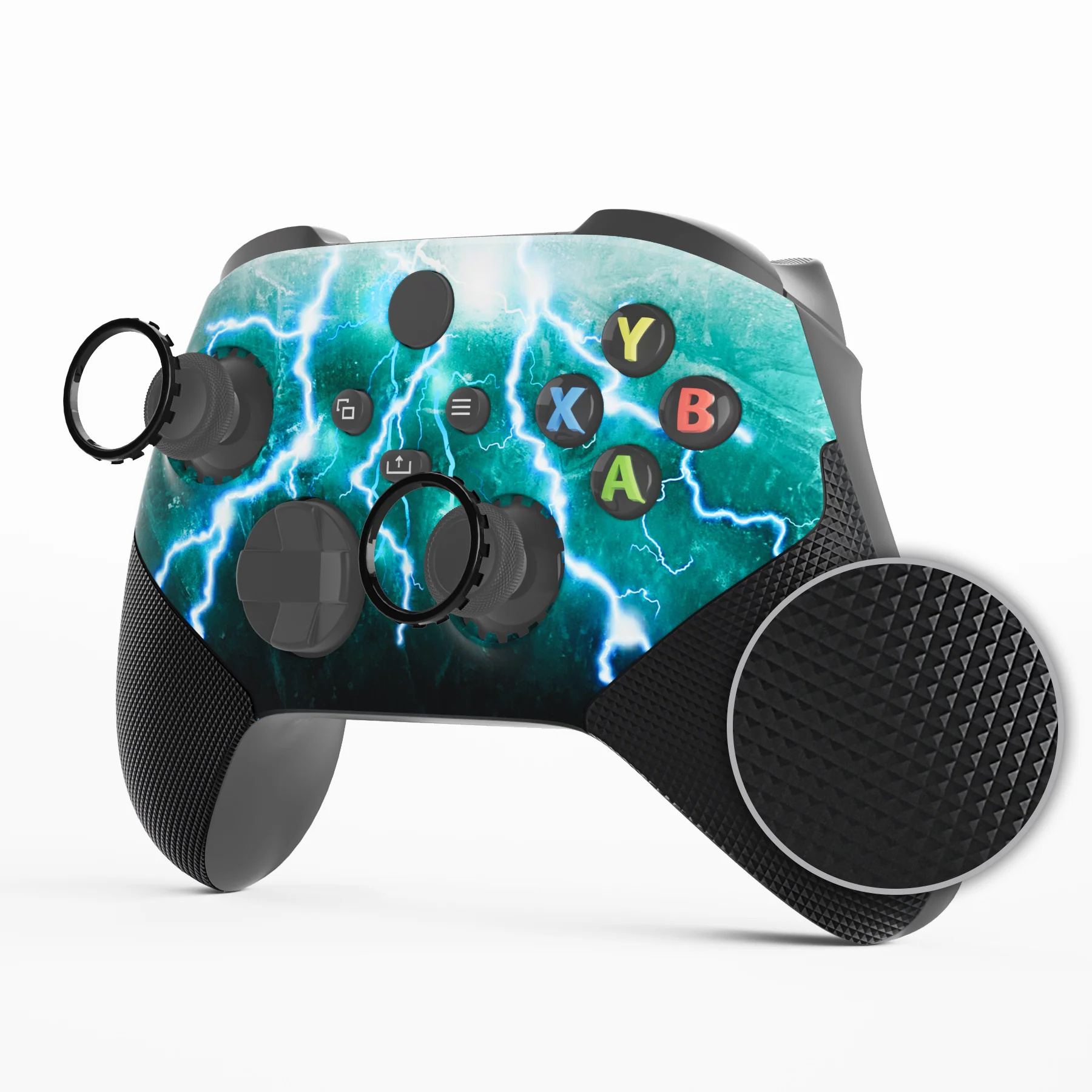 eXtremeRate ASR Version Performance Rubberized Grip Front Housing Shell with Accent Rings for Xbox Series X & S Controller - Green Storm Thunder - Image 4
