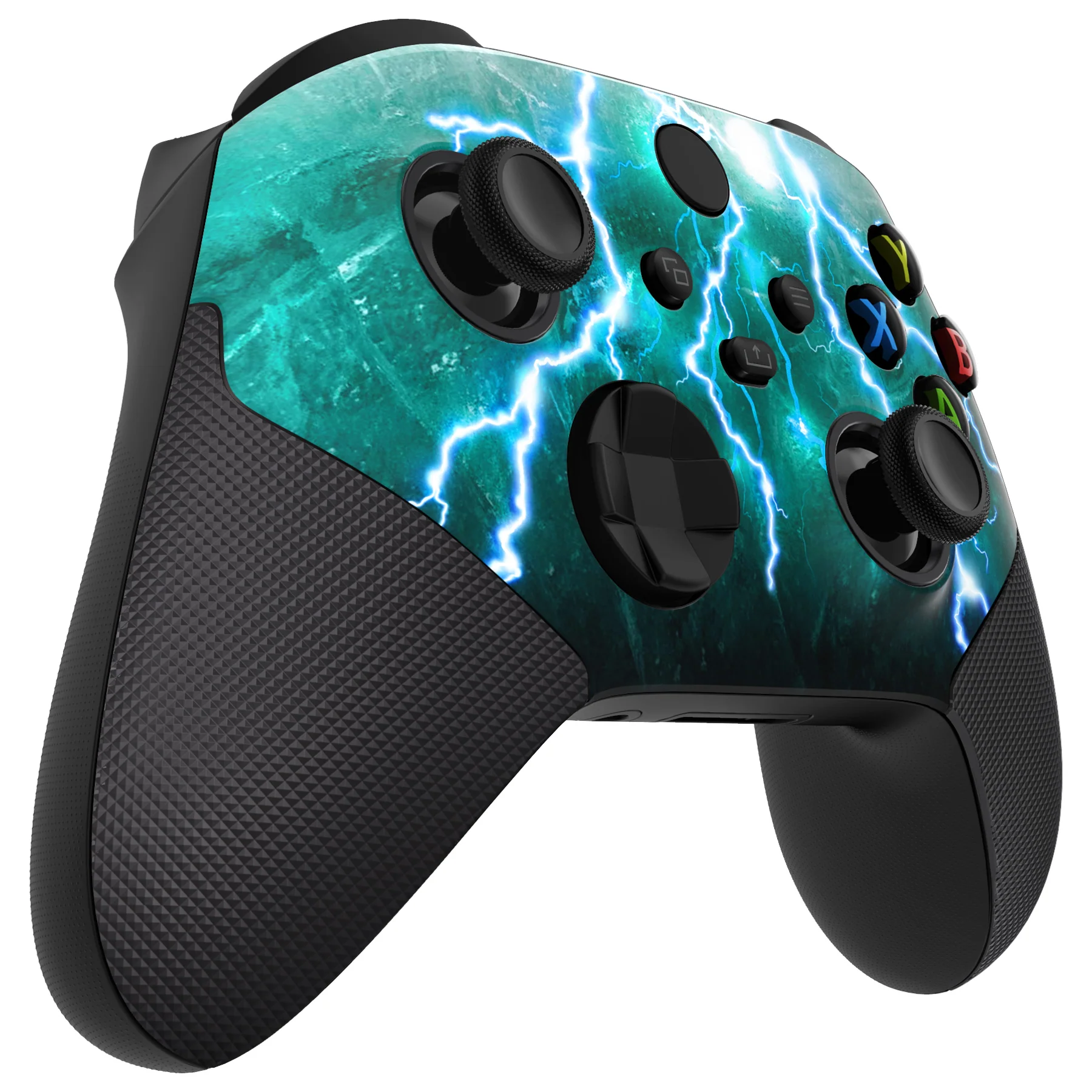 eXtremeRate ASR Version Performance Rubberized Grip Front Housing Shell with Accent Rings for Xbox Series X & S Controller - Green Storm Thunder - Image 8