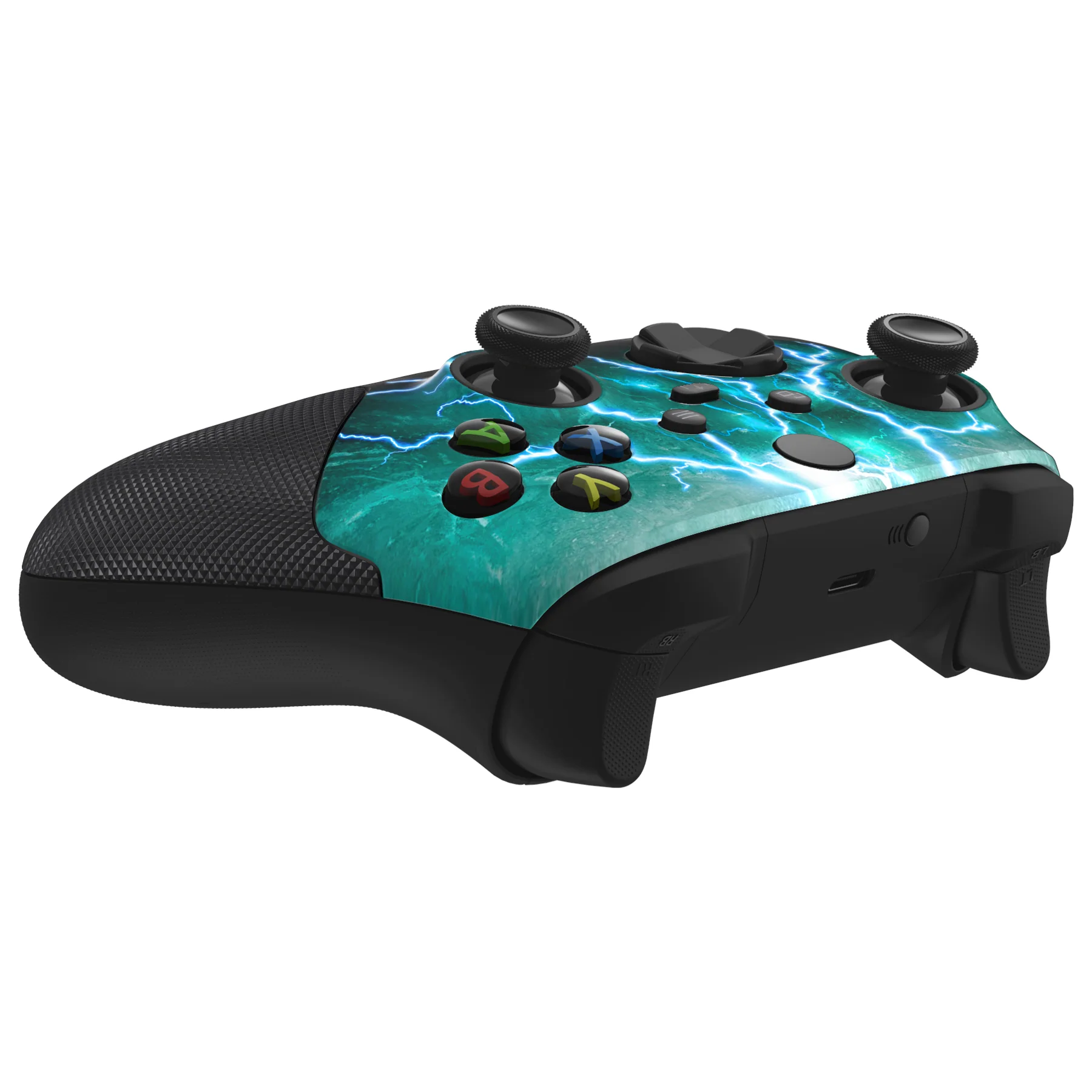 eXtremeRate ASR Version Performance Rubberized Grip Front Housing Shell with Accent Rings for Xbox Series X & S Controller - Green Storm Thunder - Image 9