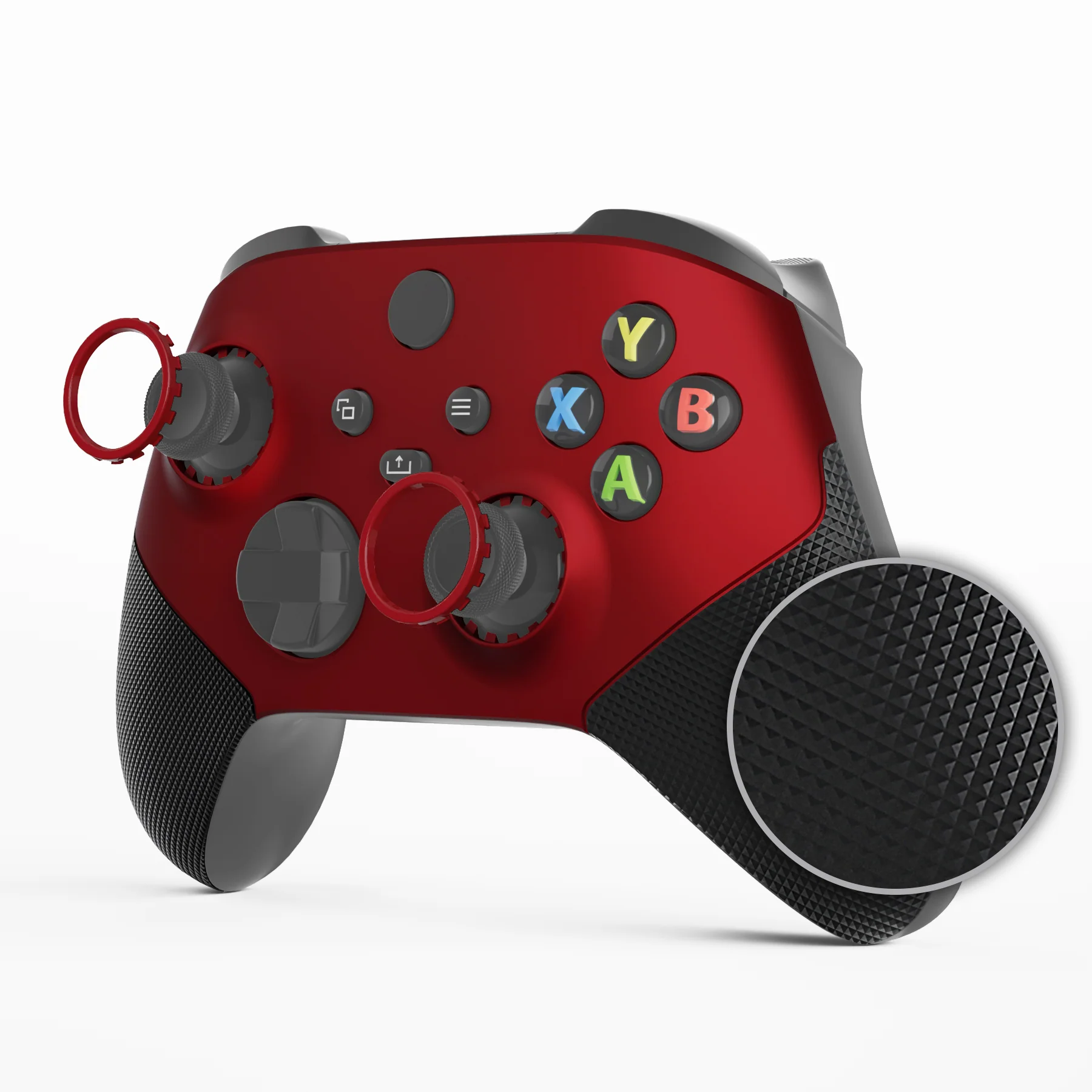 eXtremeRate ASR Version Performance Rubberized Grip Front Housing Shell with Accent Rings for Xbox Series X & S Controller - Scarlet Red & Black - Image 4