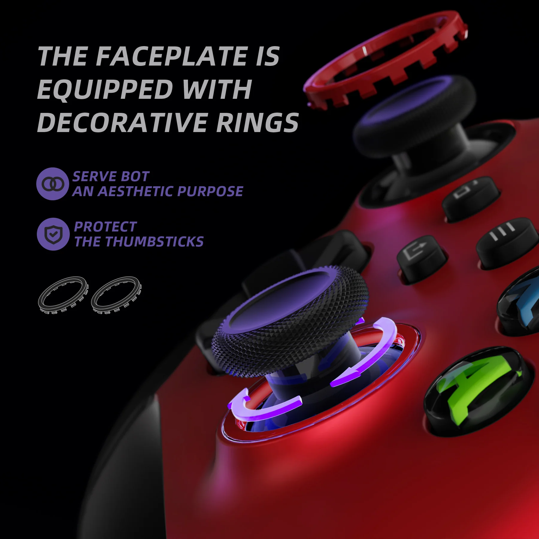 eXtremeRate ASR Version Performance Rubberized Grip Front Housing Shell with Accent Rings for Xbox Series X & S Controller - Scarlet Red & Black - Image 5