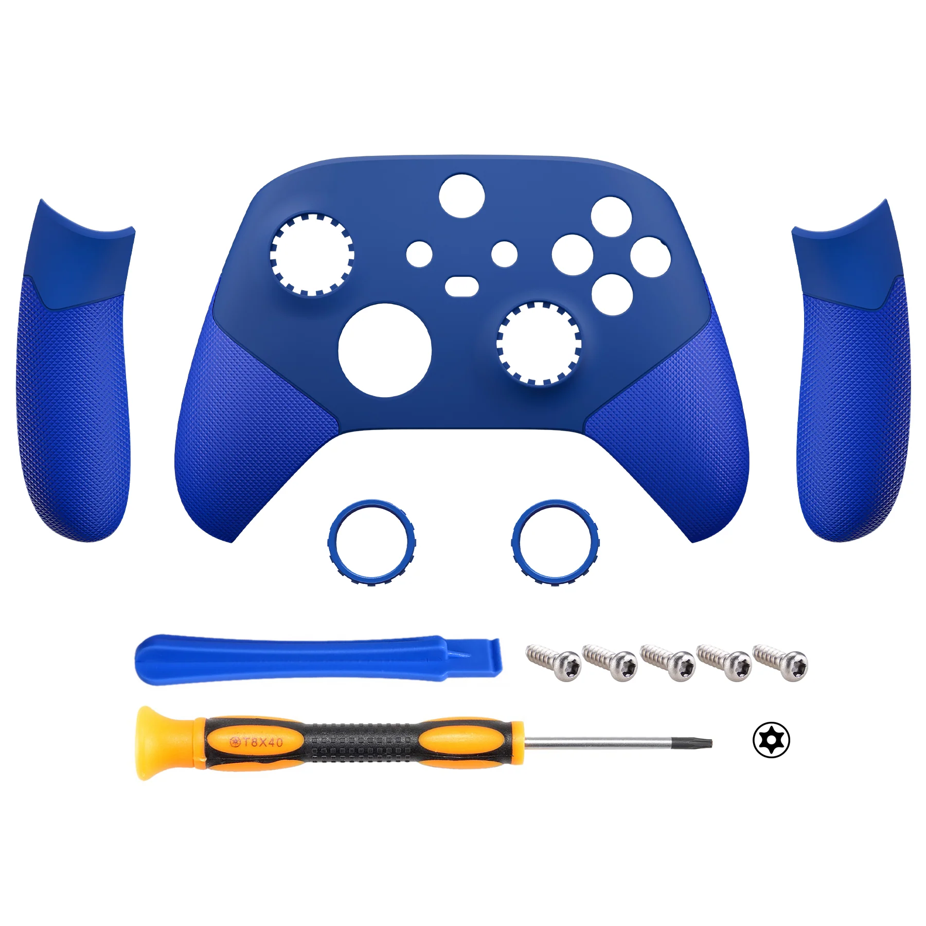 eXtremeRate ASR Version Performance Rubberized Side Rails Front Housing Shells with Accent Rings for Xbox Series X & S Controller - Blue - Image 2