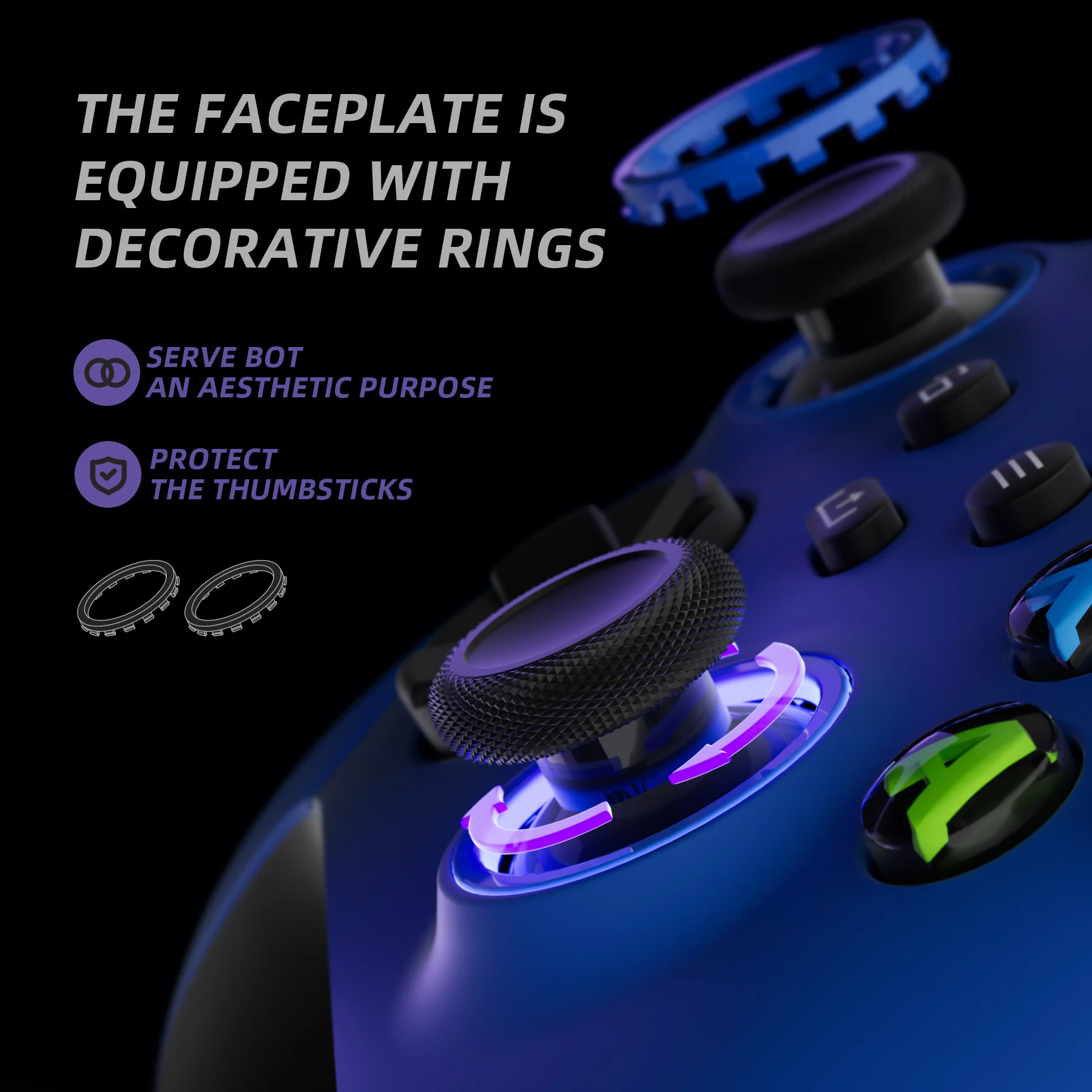 eXtremeRate ASR Version Performance Rubberized Side Rails Front Housing Shells with Accent Rings for Xbox Series X & S Controller - Blue - Image 5