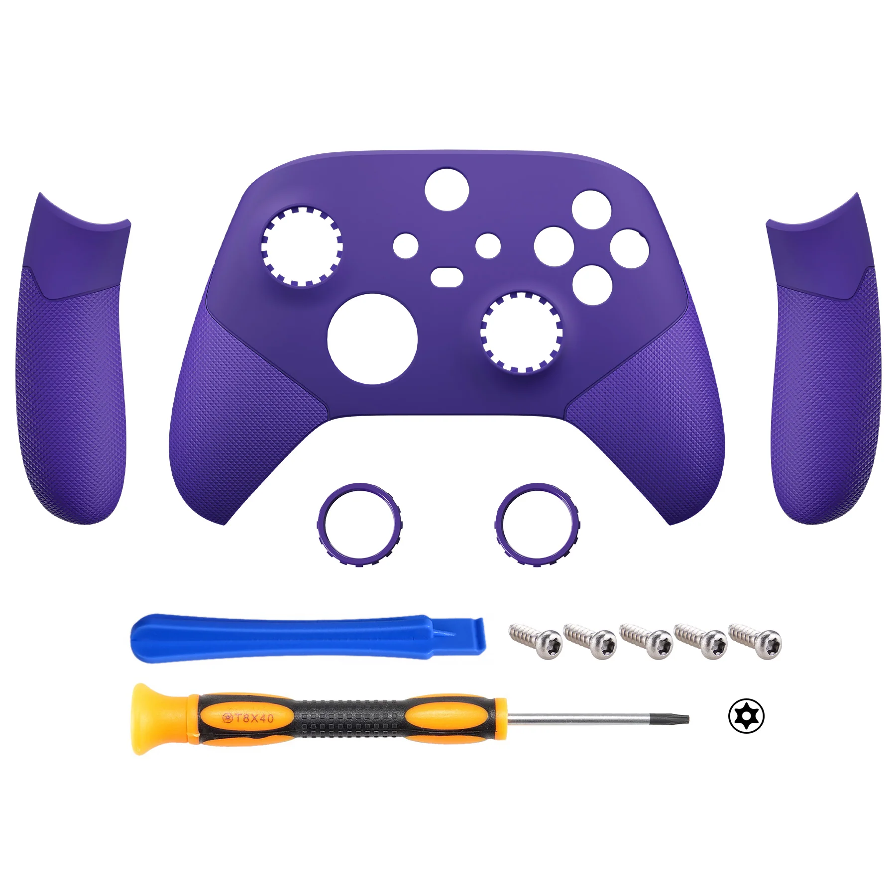 eXtremeRate ASR Version Performance Rubberized Side Rails Front Housing Shells with Accent Rings for Xbox Series X & S Controller - Purple - Image 2