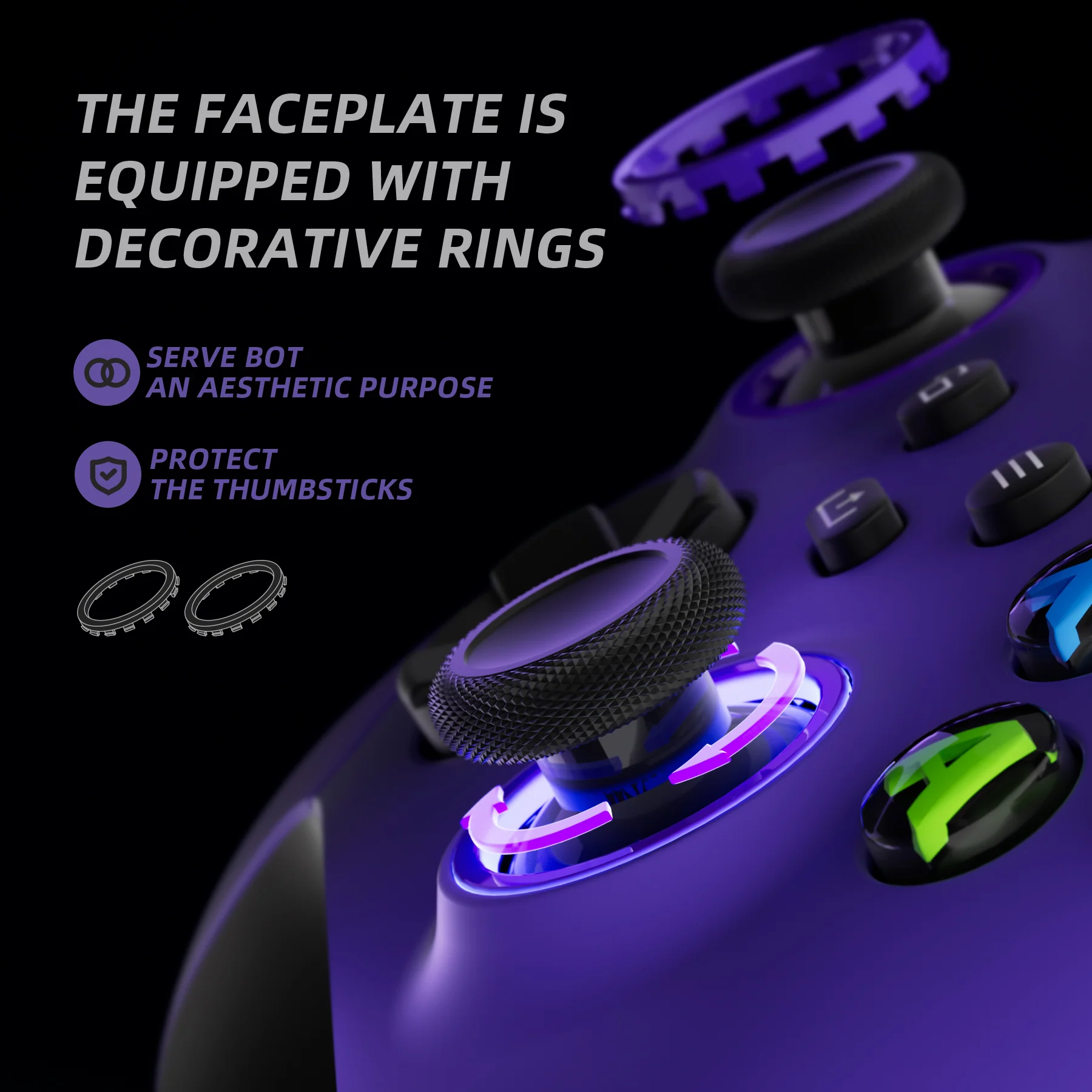 eXtremeRate ASR Version Performance Rubberized Side Rails Front Housing Shells with Accent Rings for Xbox Series X & S Controller - Purple - Image 5
