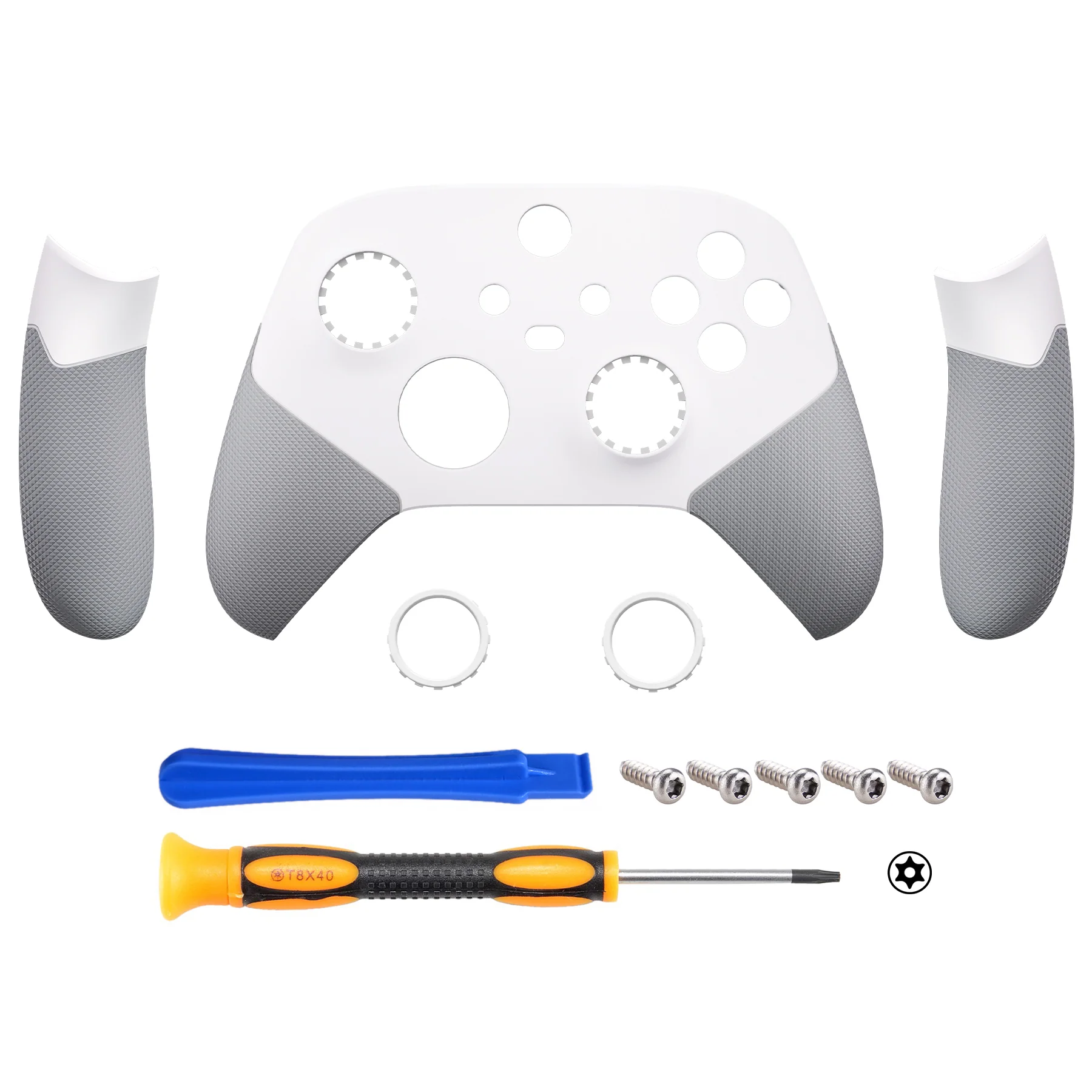 eXtremeRate ASR Version Performance Rubberized Side Rails Front Housing Shells with Accent Rings for Xbox Series X & S Controller - White & Gray - Image 2