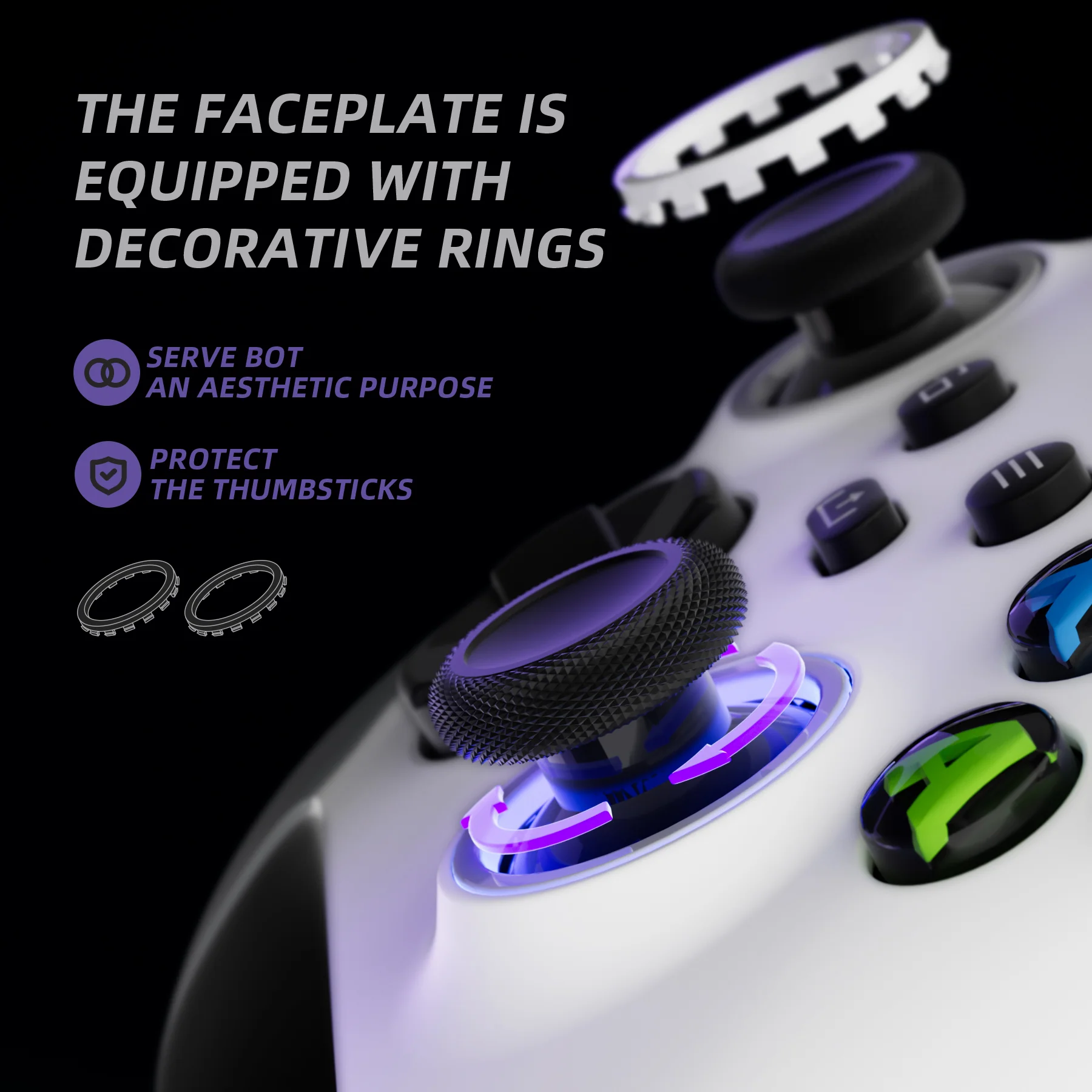 eXtremeRate ASR Version Performance Rubberized Side Rails Front Housing Shells with Accent Rings for Xbox Series X & S Controller - White & Gray - Image 5