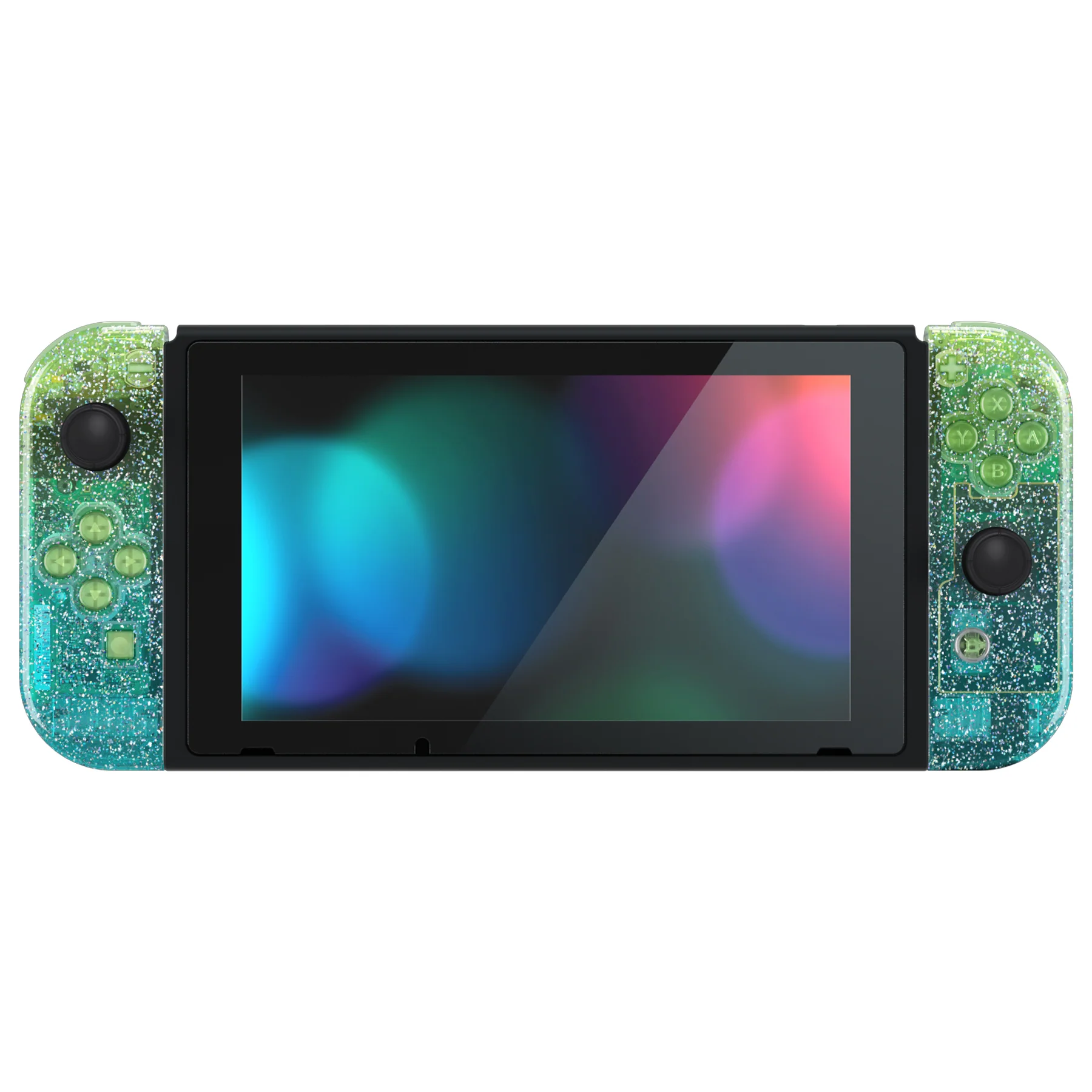eXtremeRate Replacement Full Set Shells with Buttons for Nintendo Switch - Glitter Gradient Translucent Green Blue - Image 3