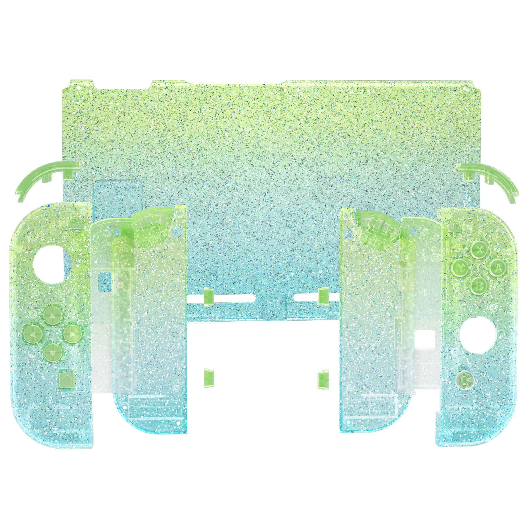 eXtremeRate Replacement Full Set Shells with Buttons for Nintendo Switch - Glitter Gradient Translucent Green Blue - Image 7