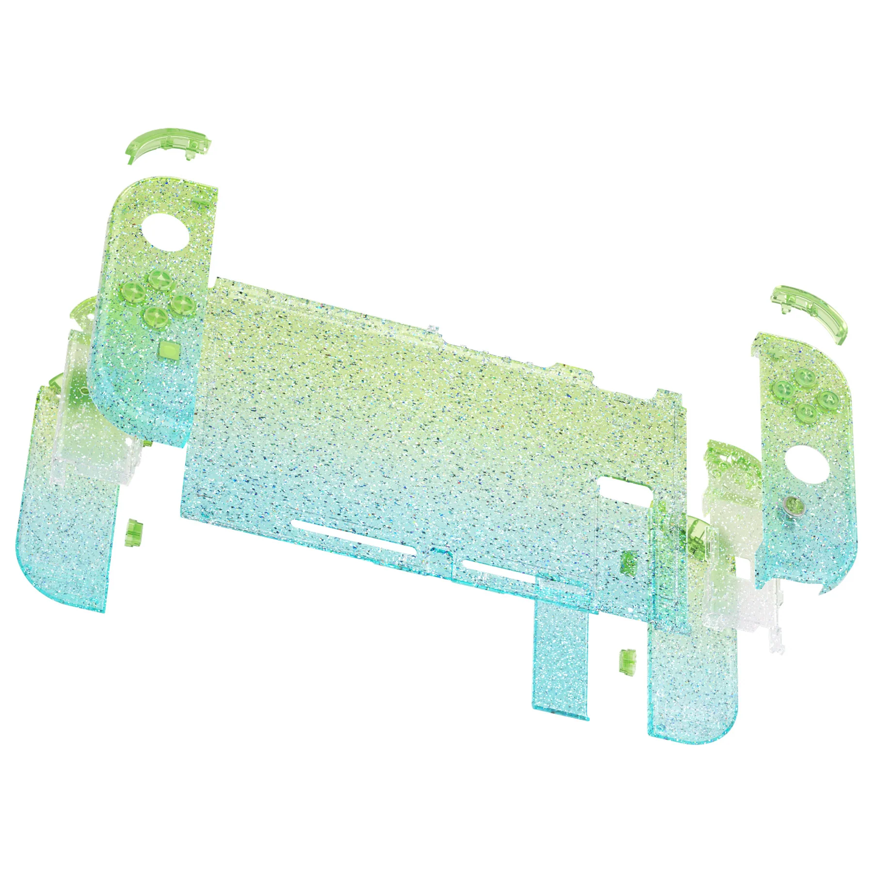 eXtremeRate Replacement Full Set Shells with Buttons for Nintendo Switch - Glitter Gradient Translucent Green Blue - Image 8