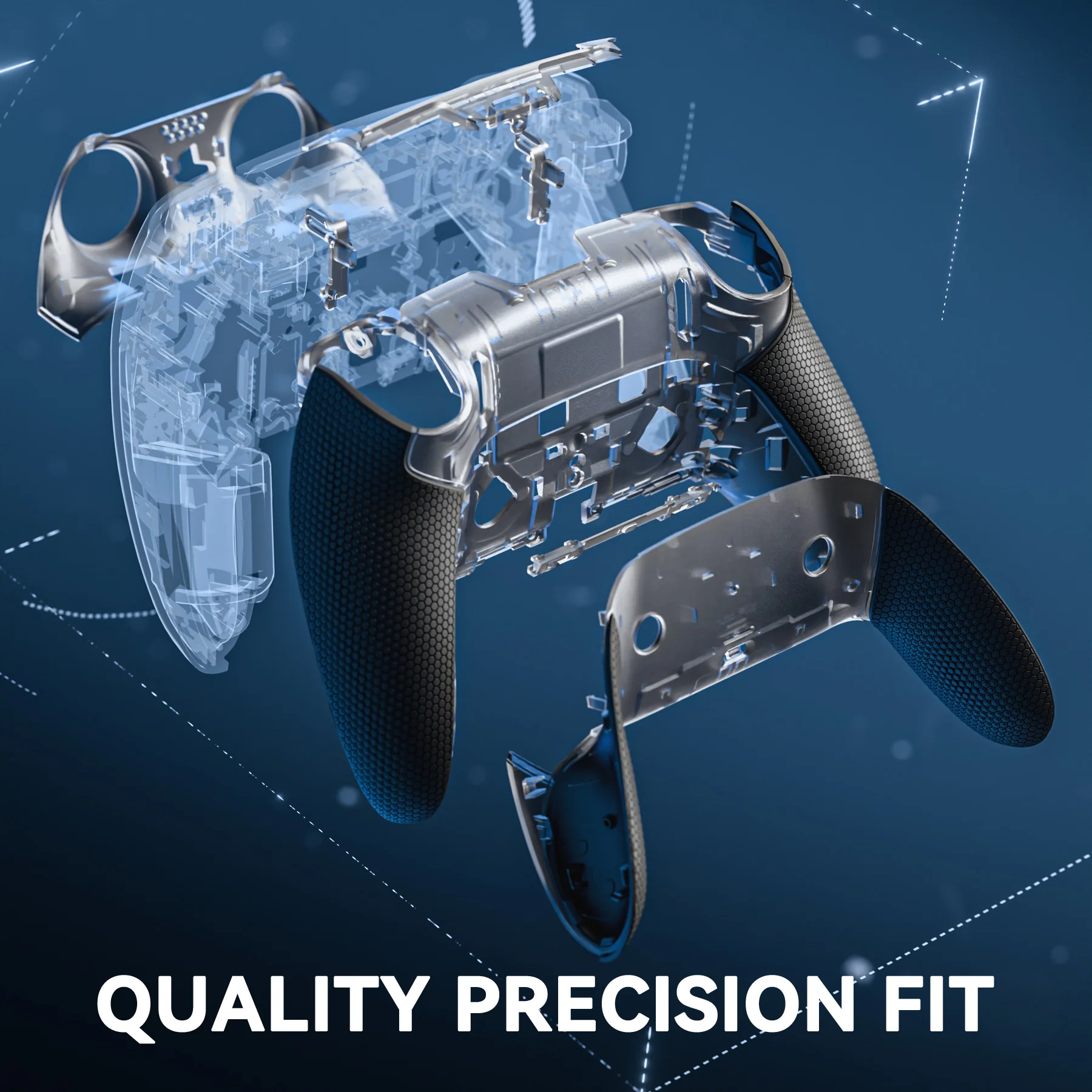 eXtremeRate Beyond-ARC Bottom Shell Kit with Rubberised Grip for PS5 Edge Controller - Clear & Black - Image 6