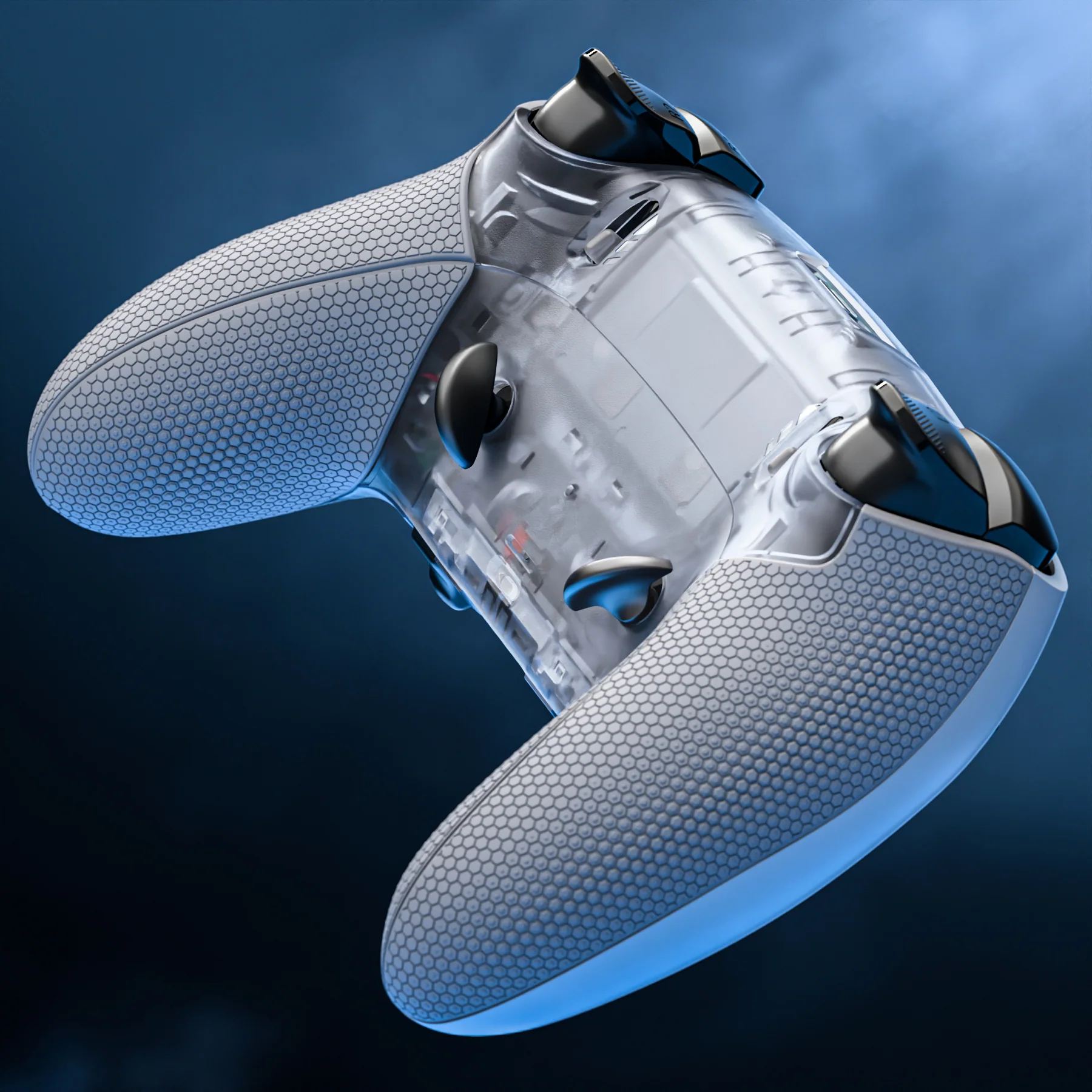 eXtremeRate Beyond-ARC Bottom Shell Kit with Rubberised Grip for PS5 Edge Controller - Clear & Gray - Image 11