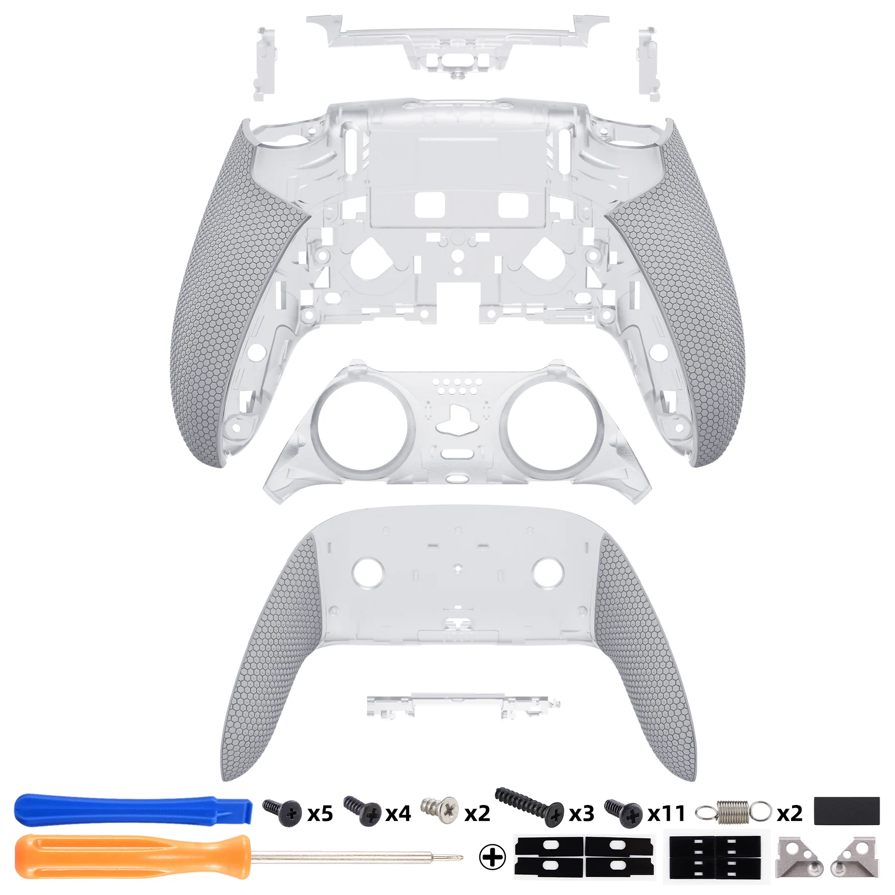 eXtremeRate Beyond-ARC Bottom Shell Kit with Rubberised Grip for PS5 Edge Controller - Clear & Gray - Image 2