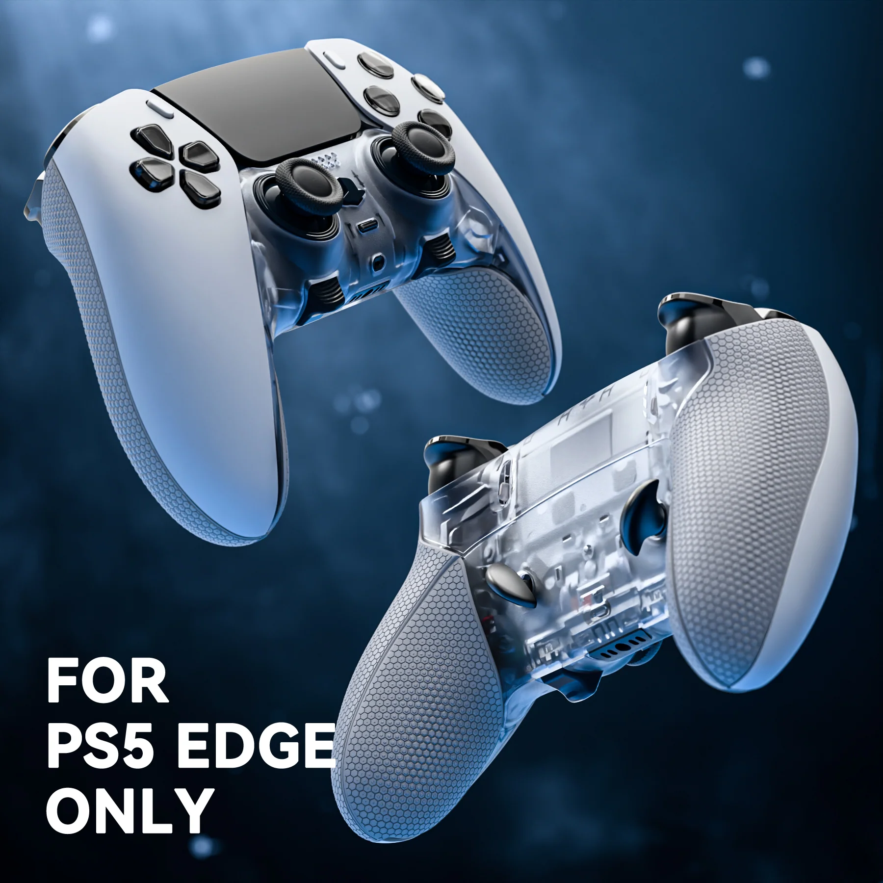 eXtremeRate Beyond-ARC Bottom Shell Kit with Rubberised Grip for PS5 Edge Controller - Clear & Gray - Image 5