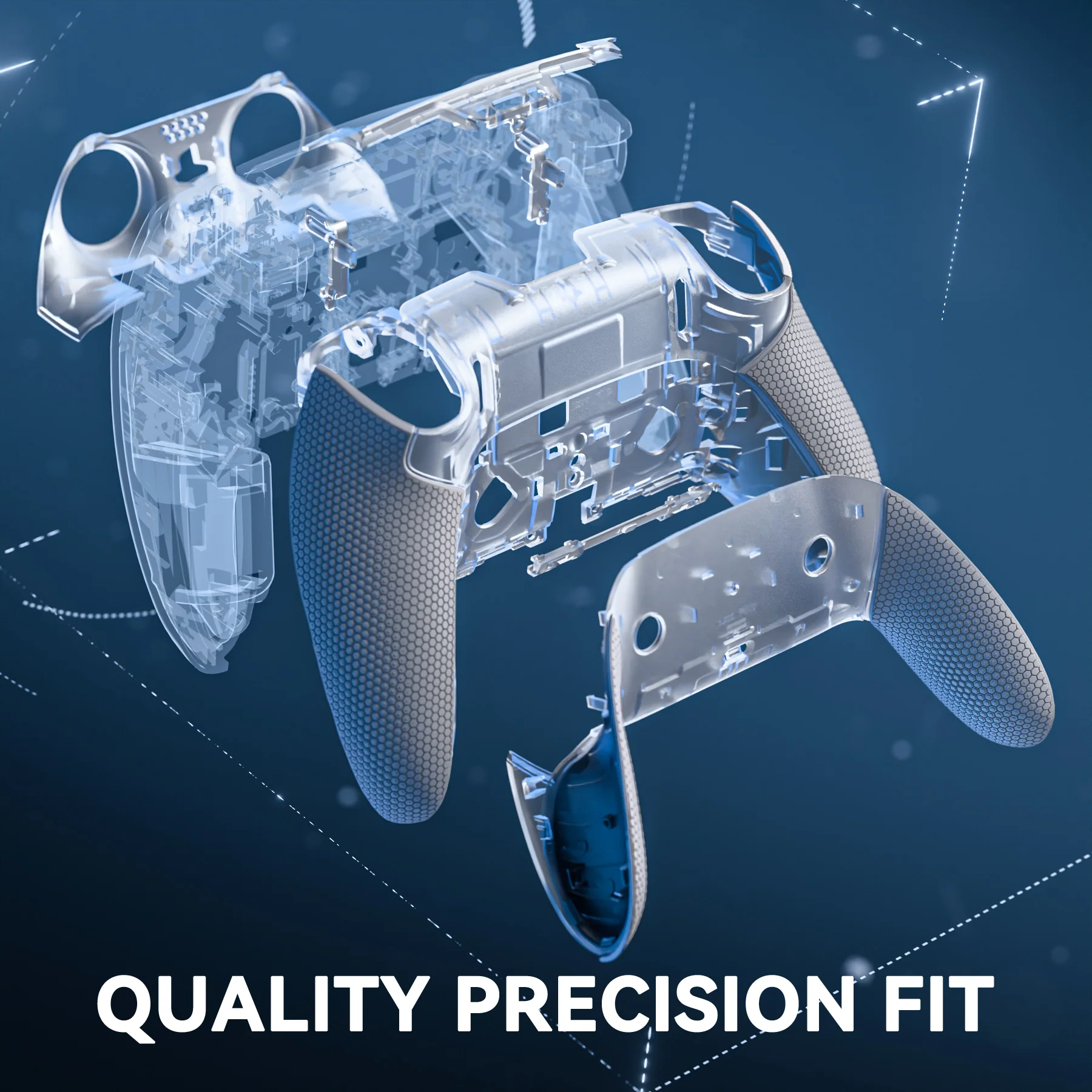 eXtremeRate Beyond-ARC Bottom Shell Kit with Rubberised Grip for PS5 Edge Controller - Clear & Gray - Image 6